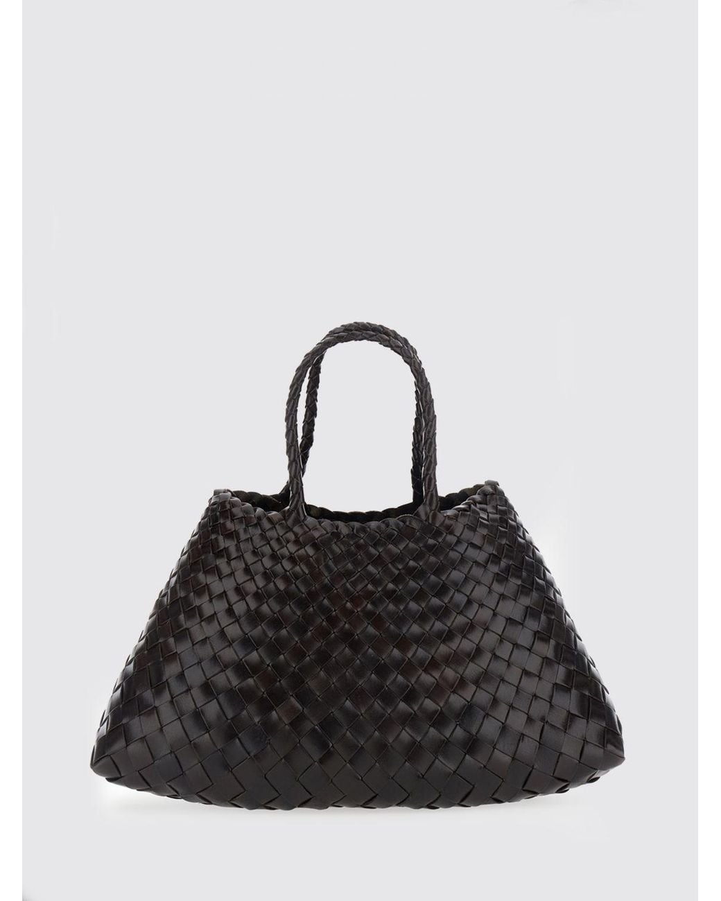 Dragon Diffusion Black Santa Croce Flared Woven Leather Handbag With Braided Handles