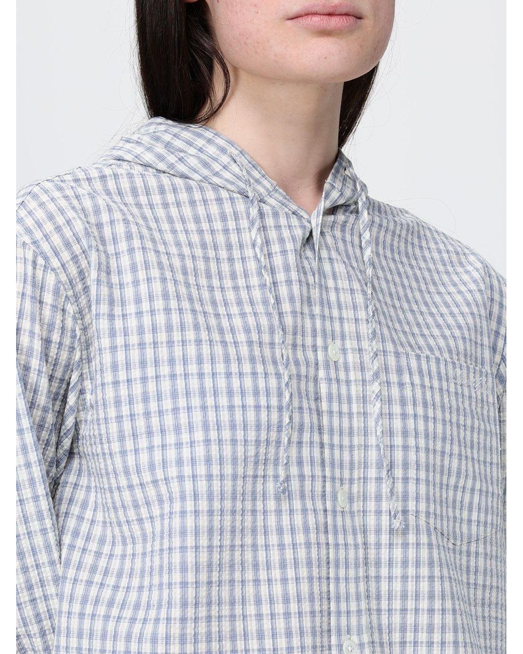 DUNST White Checked Cotton Hooded Shirt By