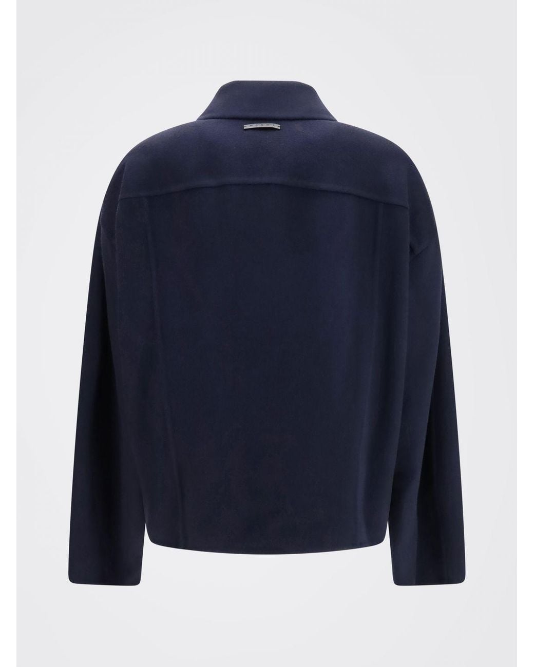 Marni Blue Single-Breasted Short Wool Coat With Classic Collar