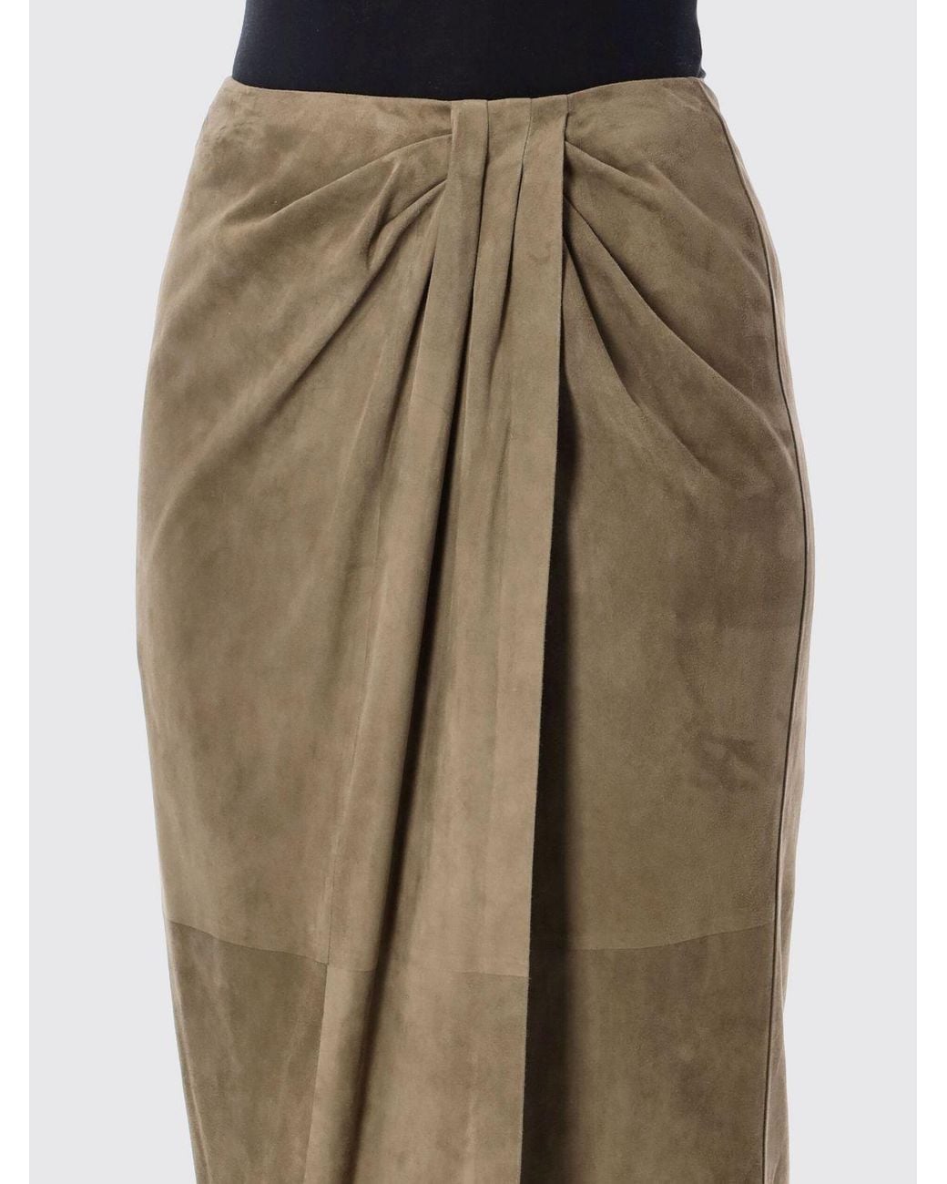 Ralph Lauren Green Draped Suede Leather Midi Pencil Skirt