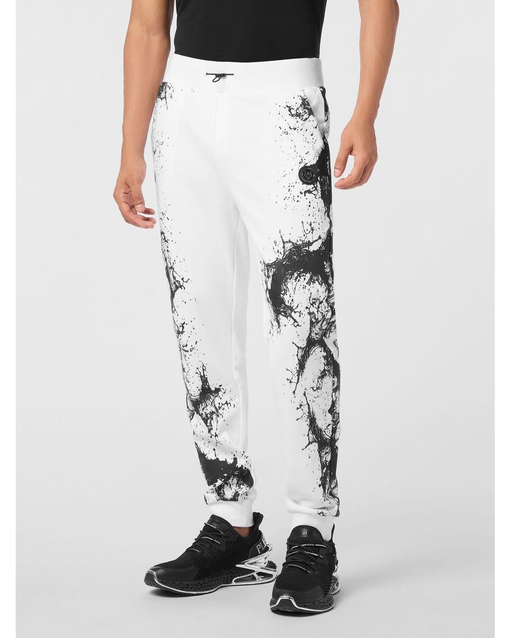 Philipp Plein Black Abstract Print Jersey Jogging Pants With Logo for men