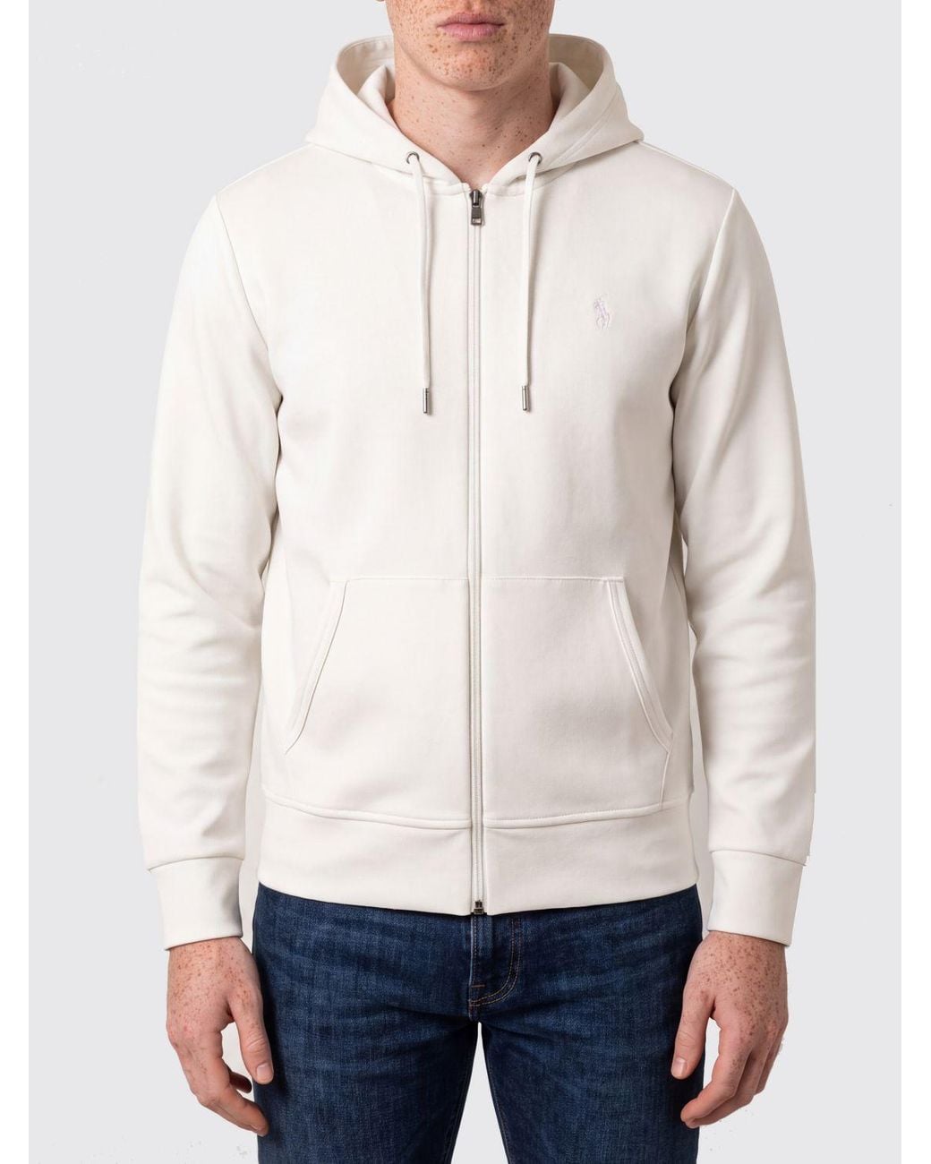 Polo Ralph Lauren White Cotton Blend Zip-Up Hoodie With Embroidered Pony Logo for men