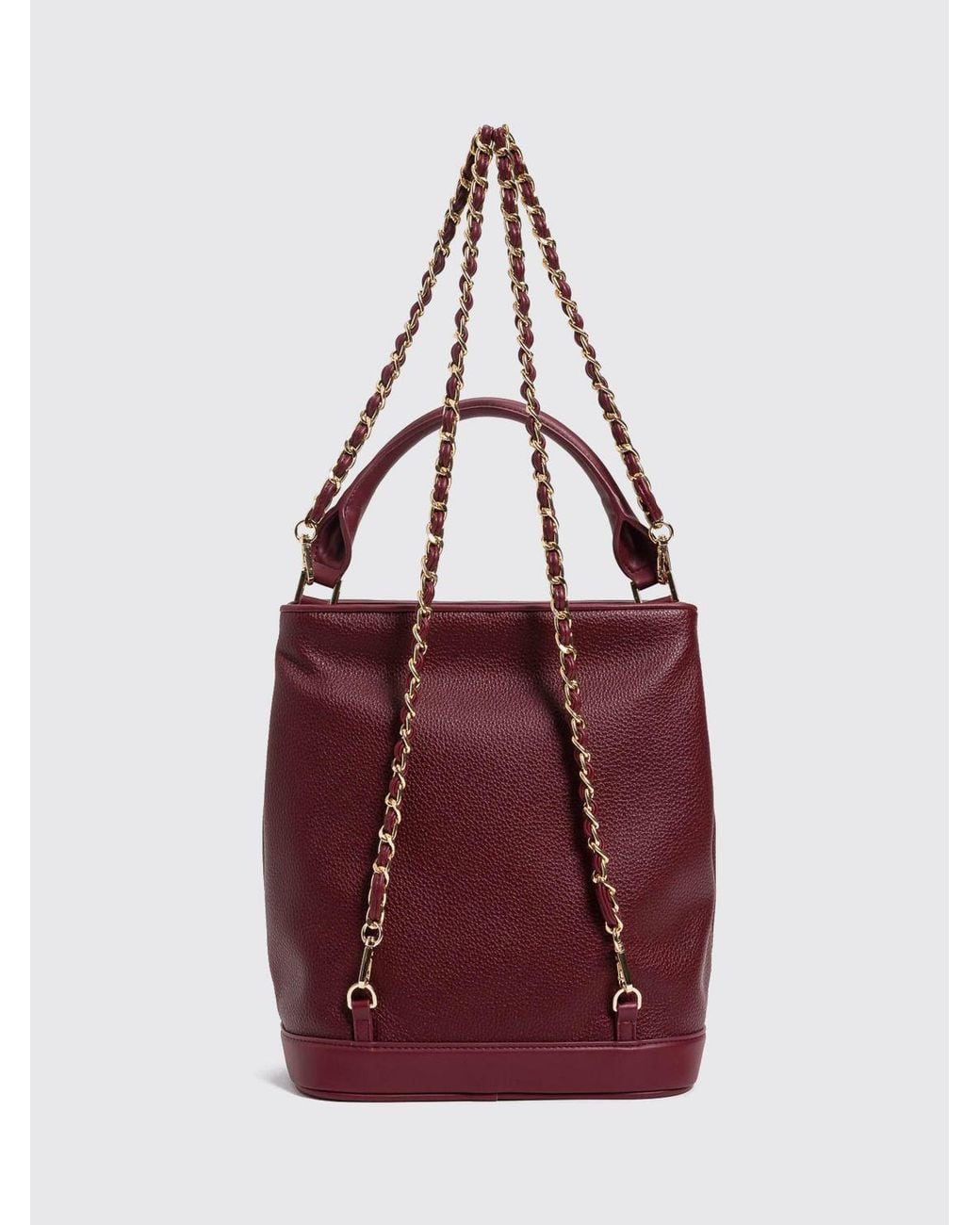 Twinset Purple Grained Leather Bucket Bag With Chain Strap