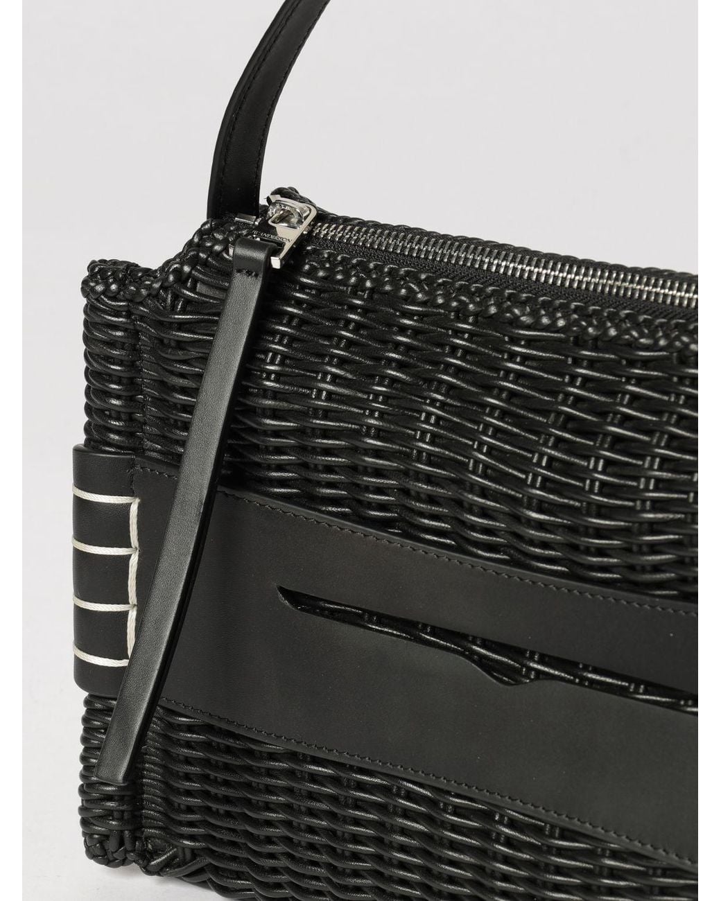 J.W. Anderson Black Medium Loafer Woven Leather Handbag With Embossed Logo