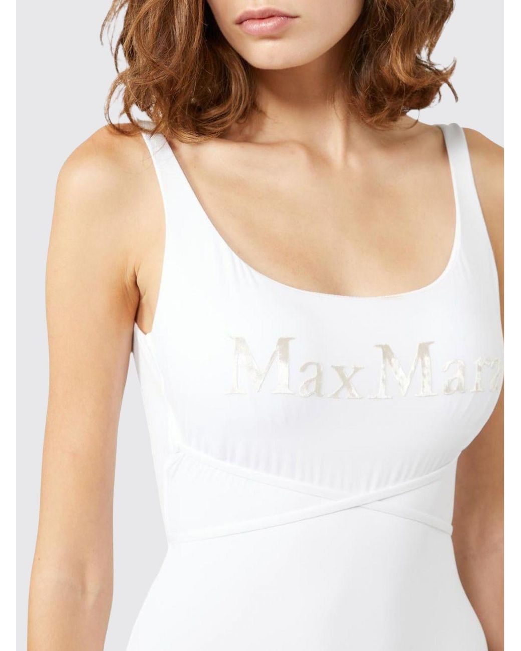 Max Mara White One-Piece Swimsuit With Flocked Logo And Tie-Waist Belt