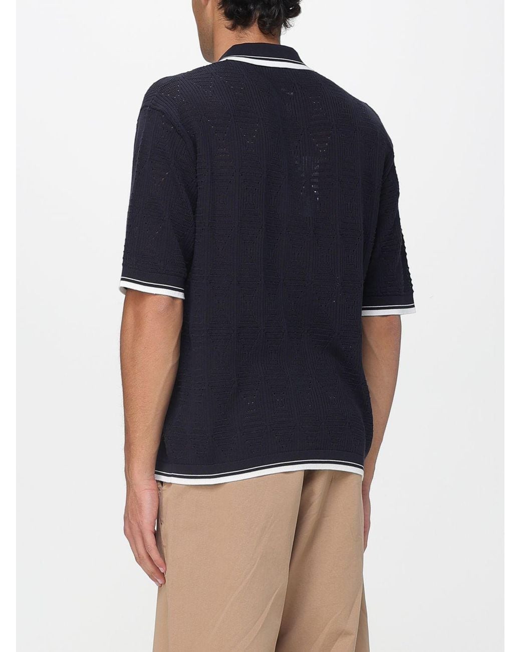 Laneus Blue Knitted Cotton Polo Shirt for men