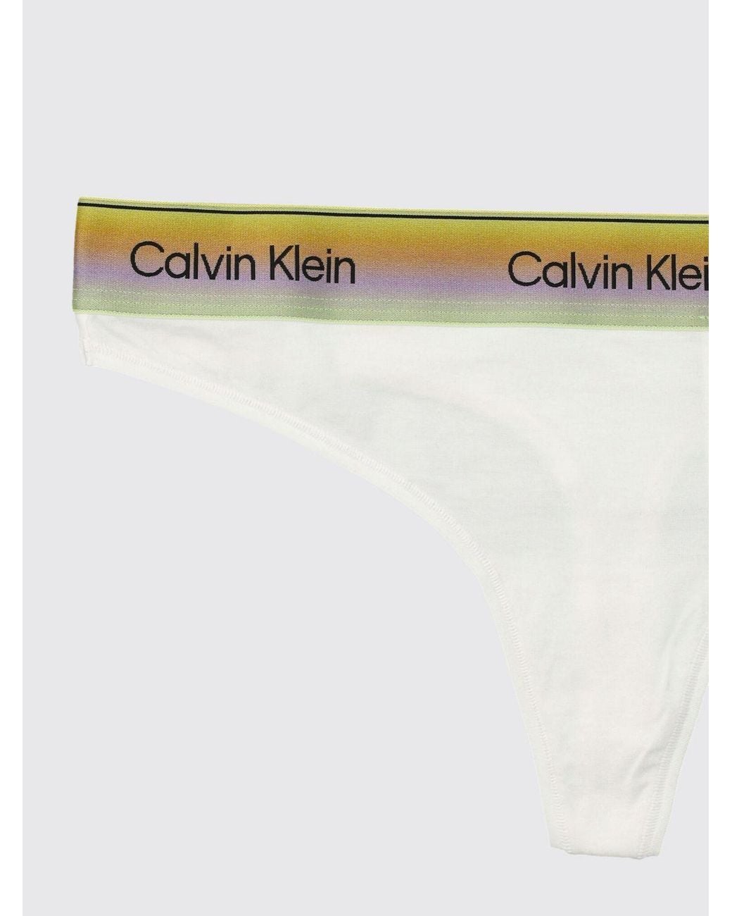 Calvin Klein White Stretch Cotton And Modal Thong With Jacquard Logo Waistband