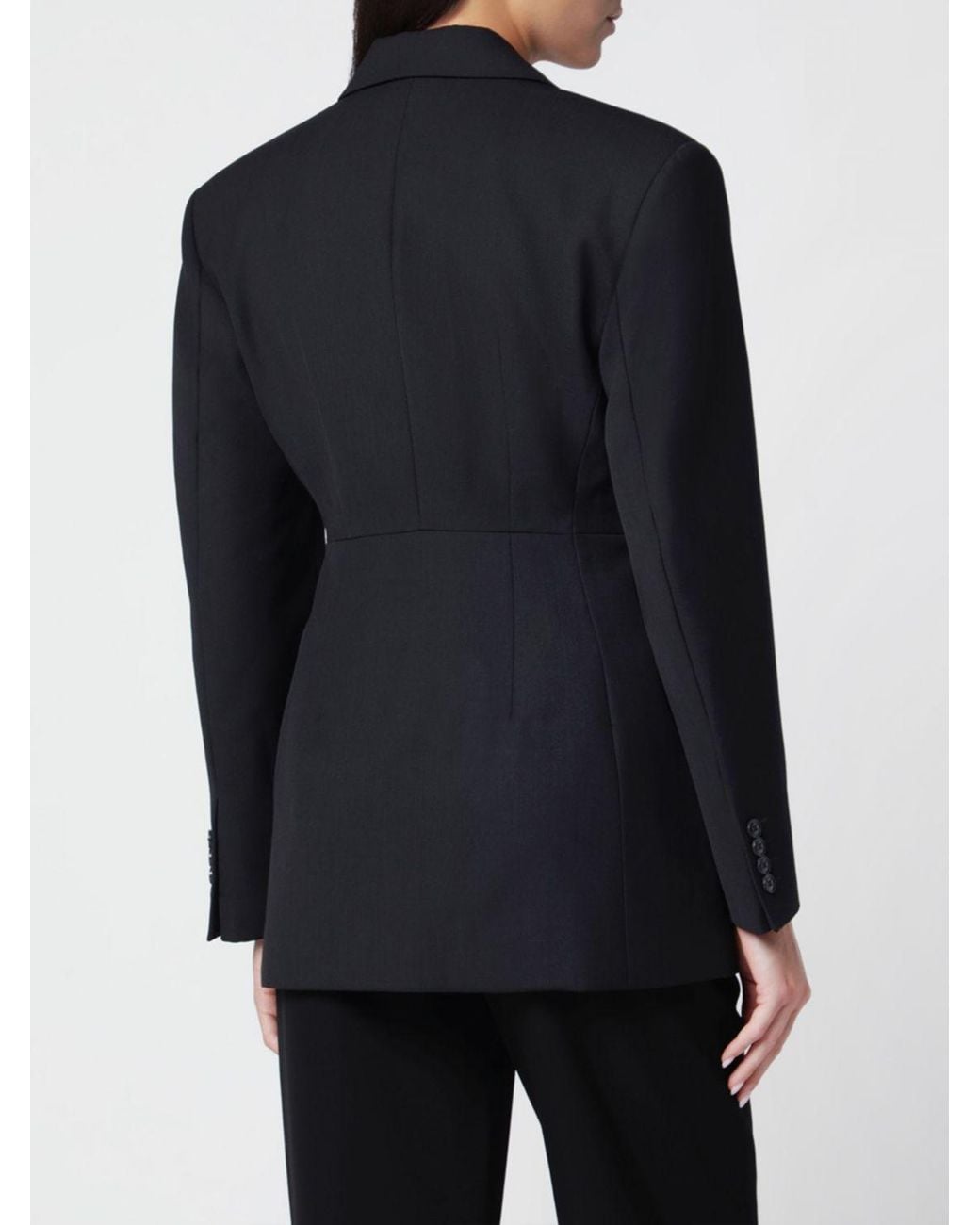 Anine Bing Blue Single-Breasted Wool-Blend Blazer With Padded Shoulders
