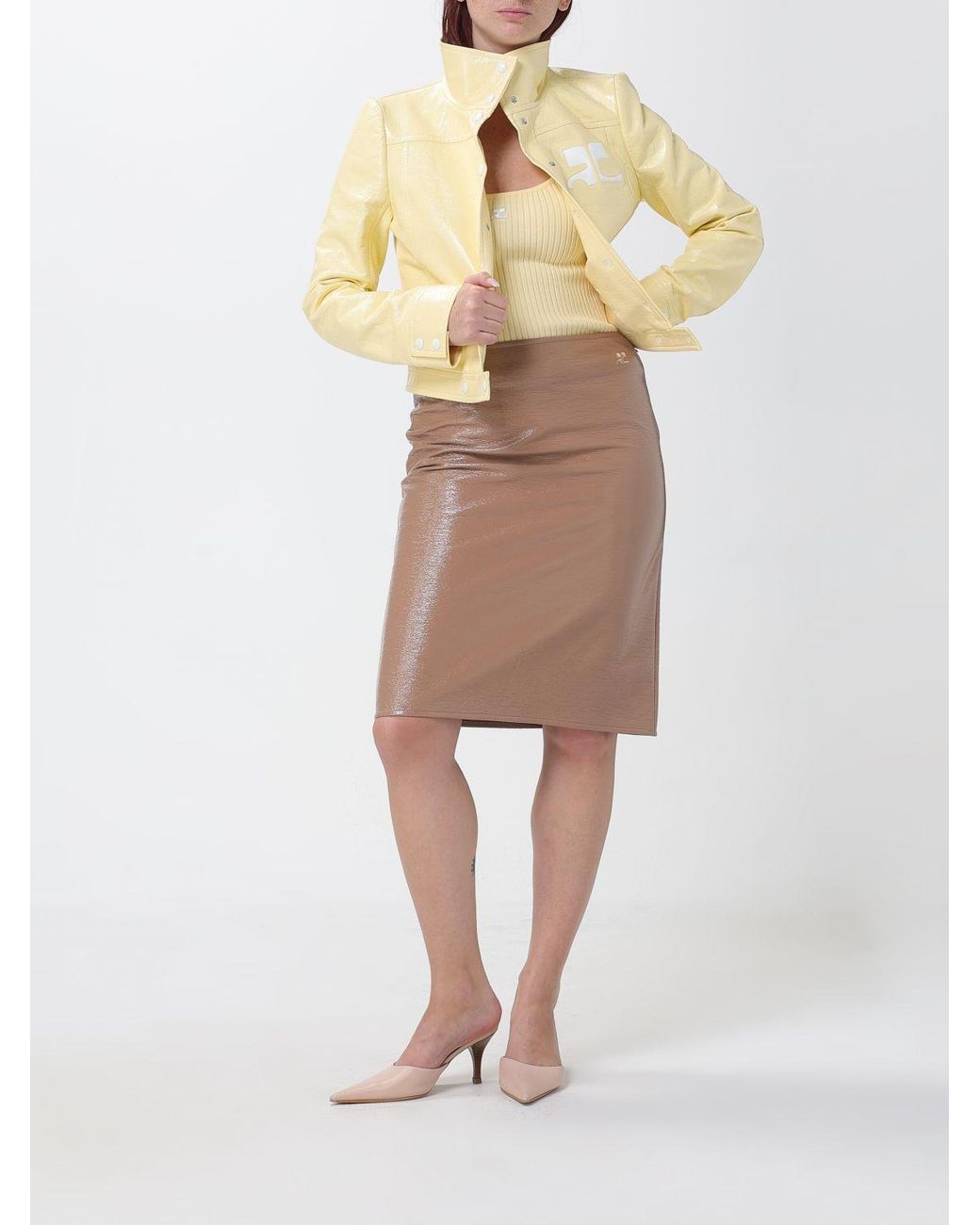 Courreges Natural CourrÈ Ges High-Waisted Patent Pencil Mini Skirt With Embroidered Logo