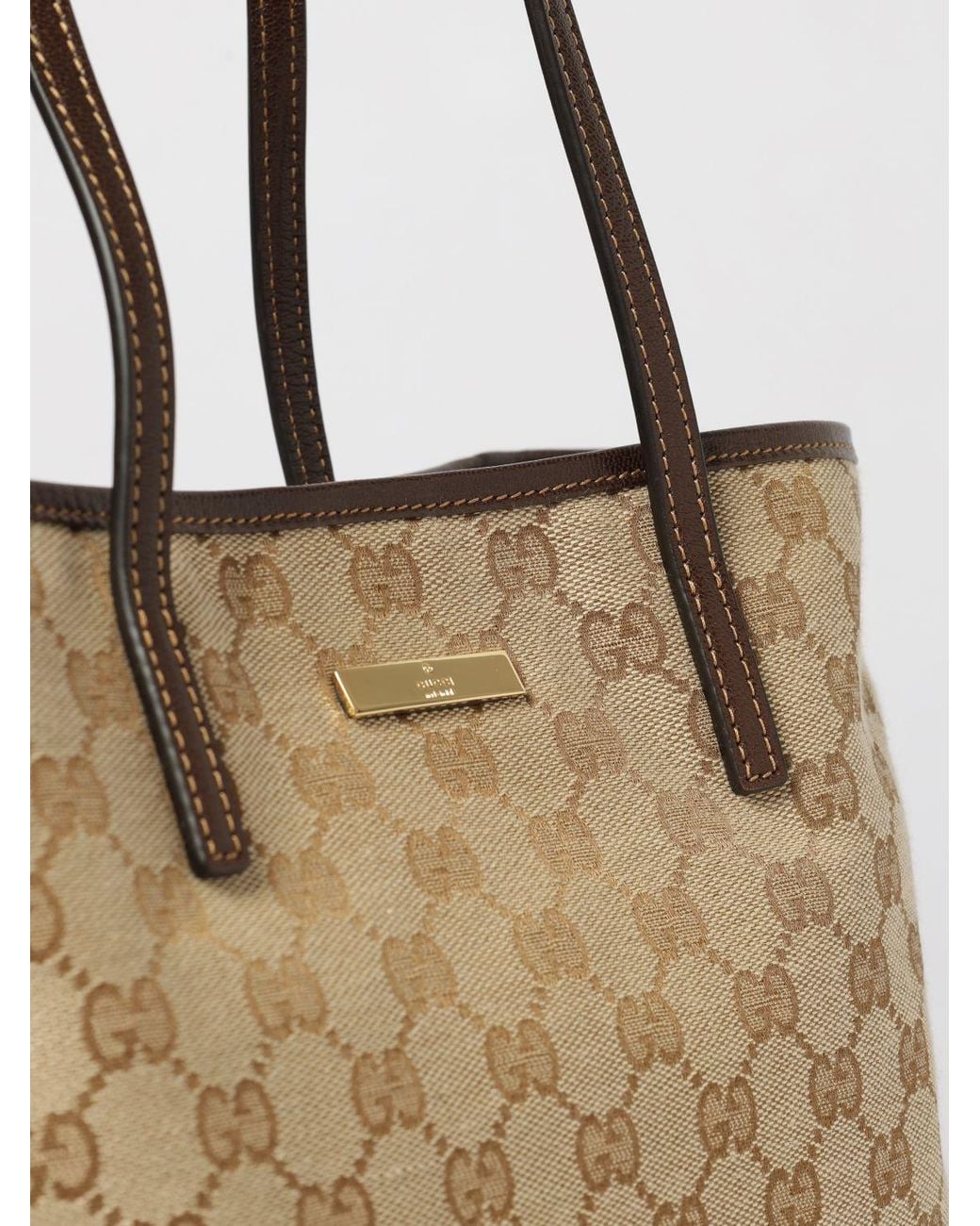 Gucci Natural Tribeca Gg Monogram Jacquard Fabric Shoulder Bag With Double Handles