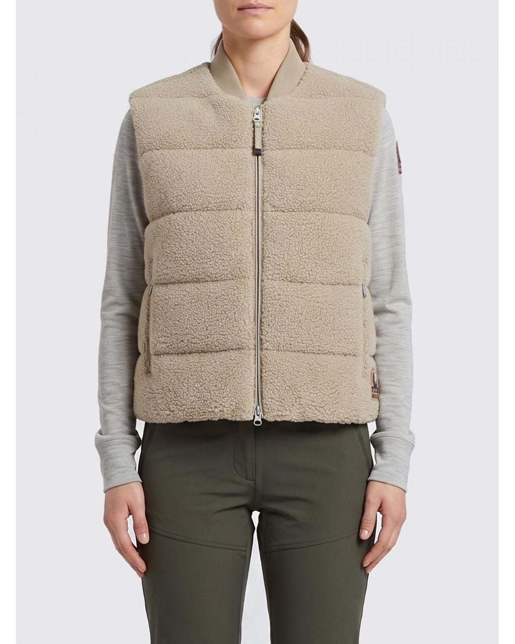 Parajumpers Natural Goose Down Padded Vest With A Bomber Collar And Zip Closure
