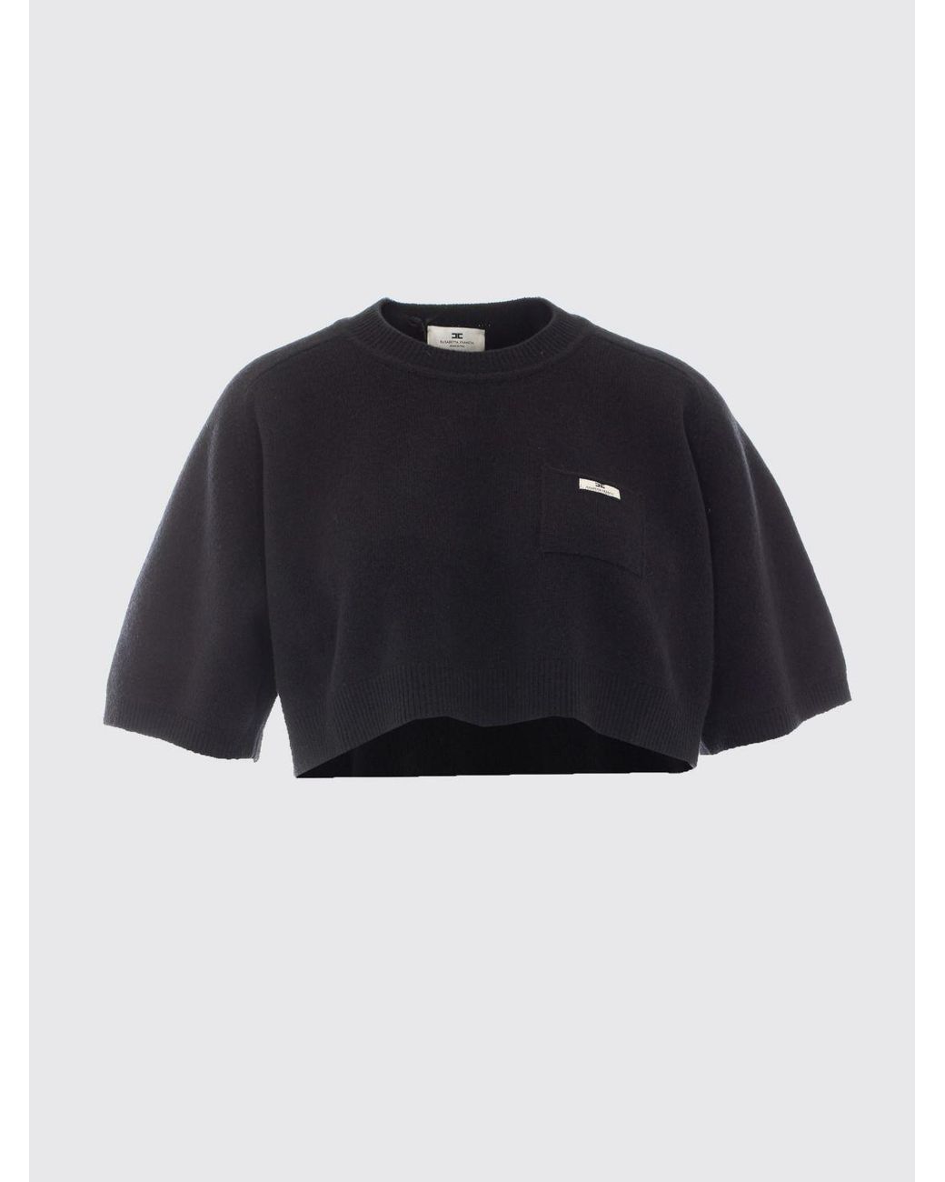 Elisabetta Franchi Black Cropped Wool And Cashmere Sweater With Contrast Logo