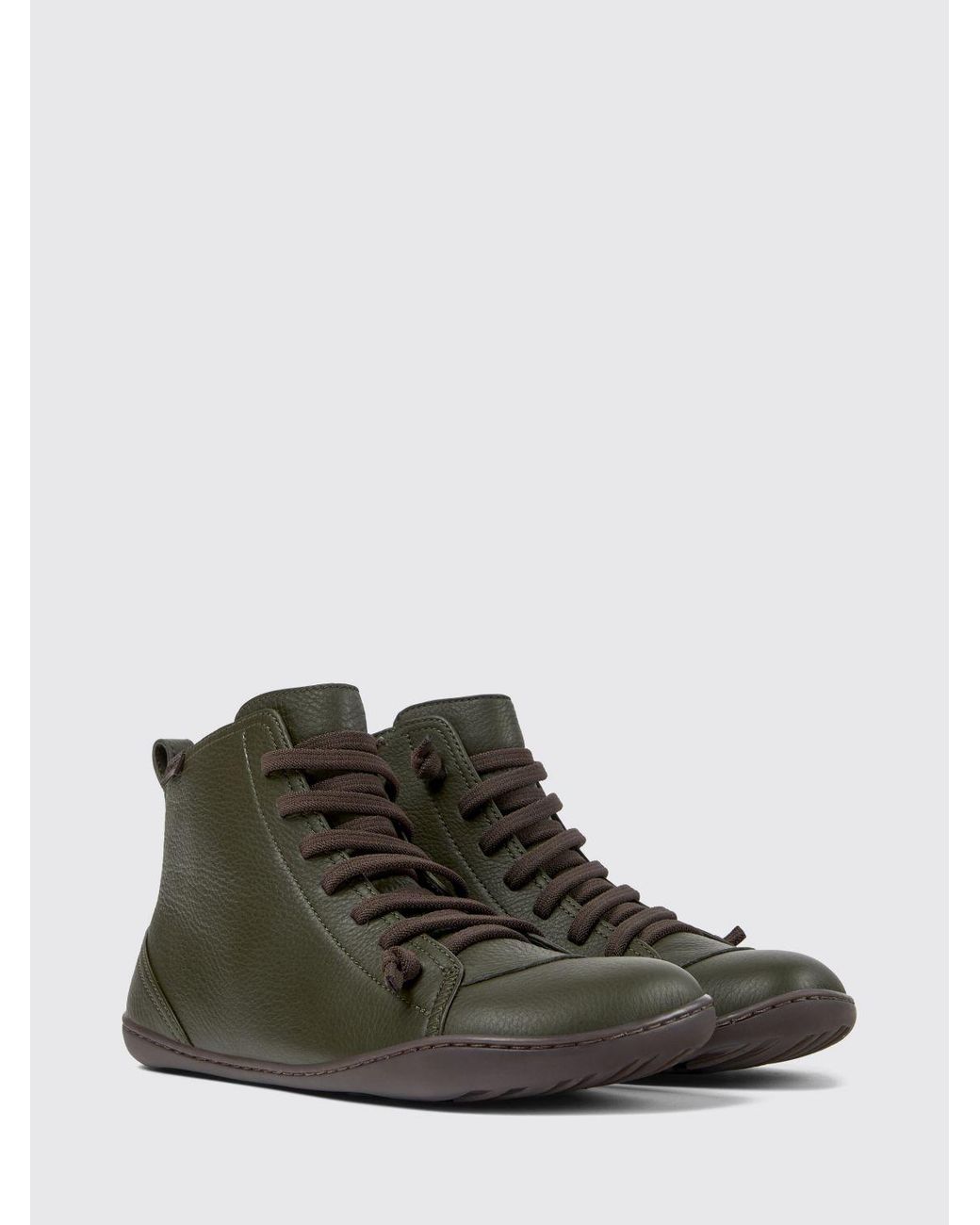 Camper Green Peu Calf Leather Outdoor Ankle Boots With Elastic Laces And Zip