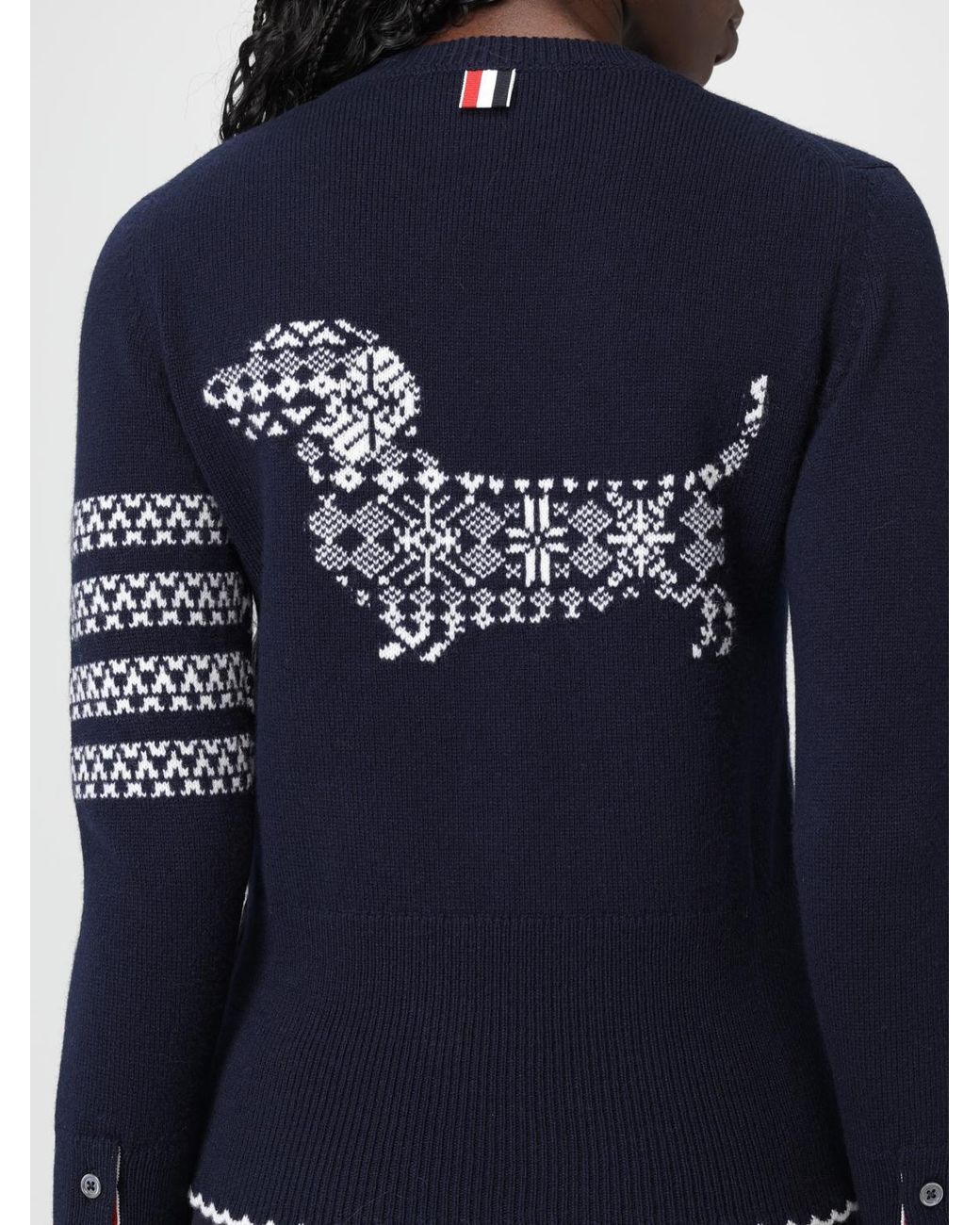 Thom Browne Blue Wool Sweater With Jacquard Logo