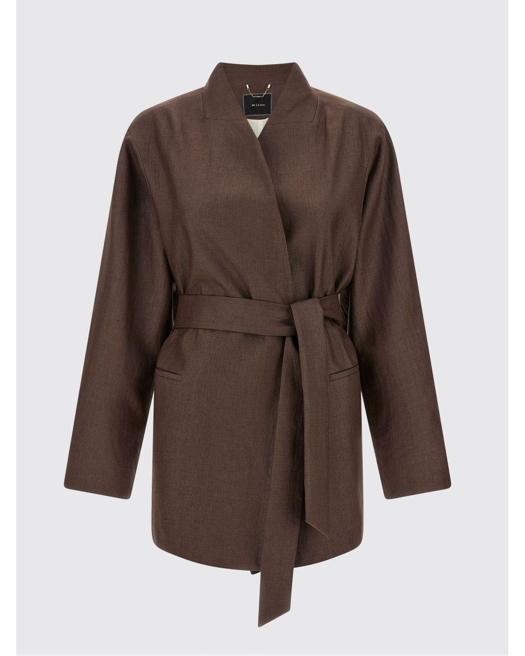 Kiton Brown Linen Blend Blazer With Belt