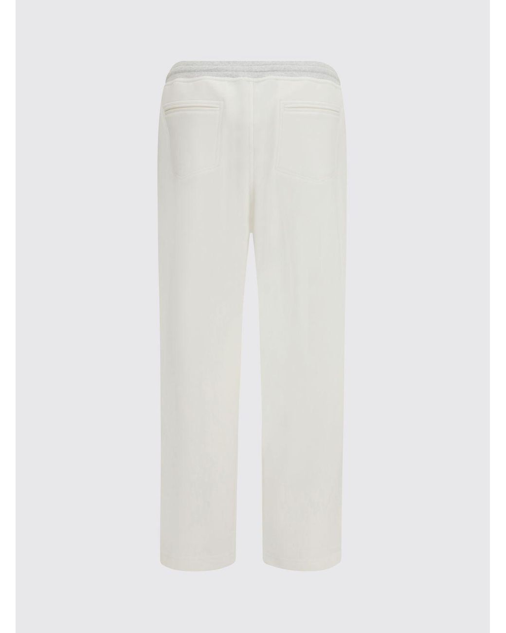 Brunello Cucinelli White Cotton Jogging Trousers With Elasticated Drawstring Waist for men