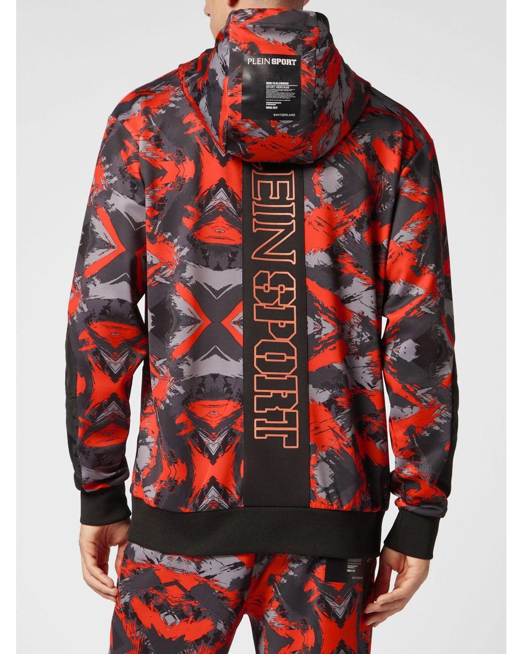 Philipp Plein Red Relaxed Fit Camouflage Print Polyester Hoodie for men