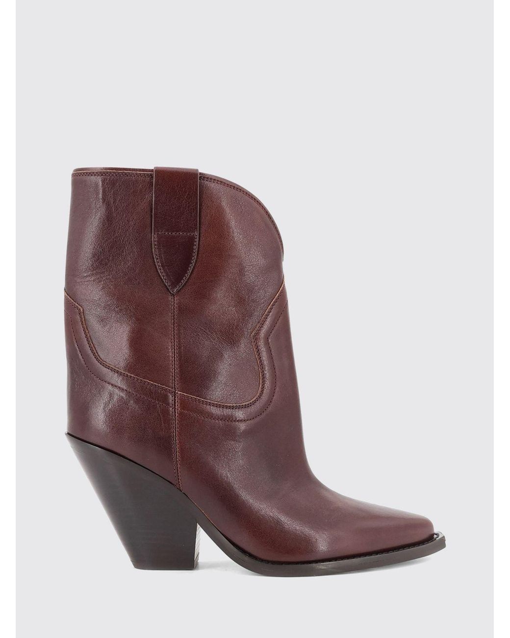 Isabel Marant Brown Leyane Leather Western Boots With Flared High Heel