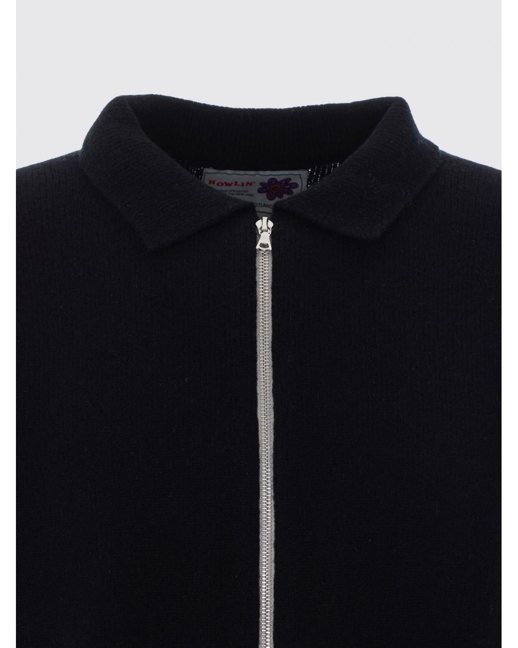 Howlin' By Morrison Black Pure Wool Zip-Up Cardigan With Polo Collar for men