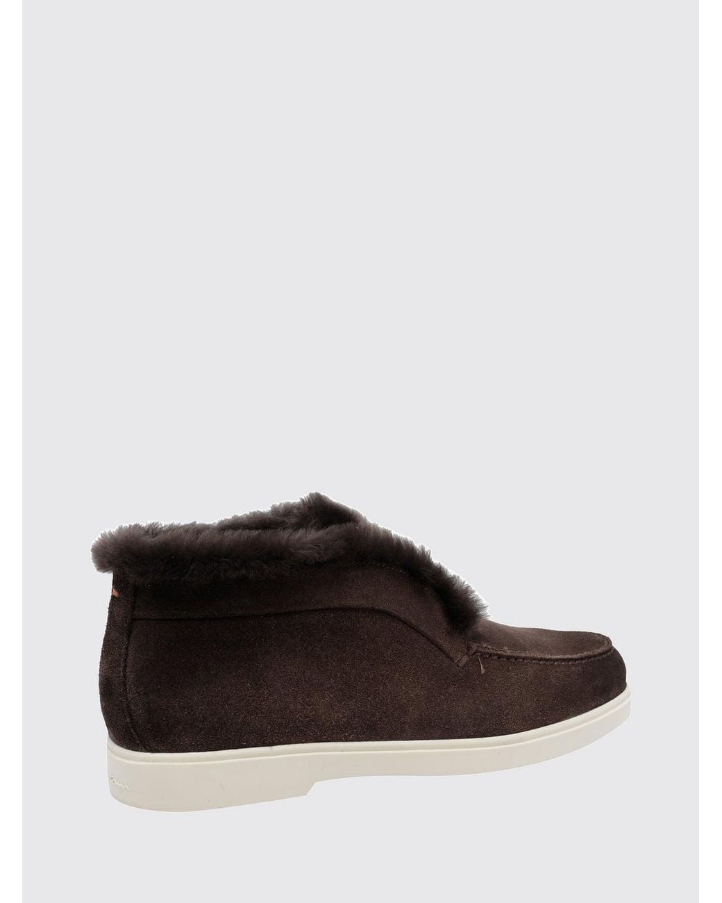 Santoni Brown Suede Ankle Boots With Warm Shearling Interior