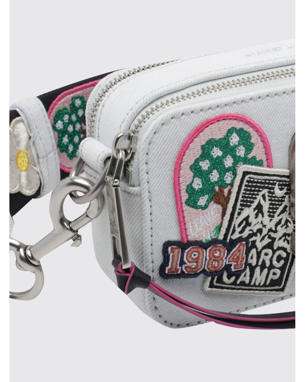 Marc Jacobs White The Snapshot Denim Crossbody Bag With Patches And Double J Logo