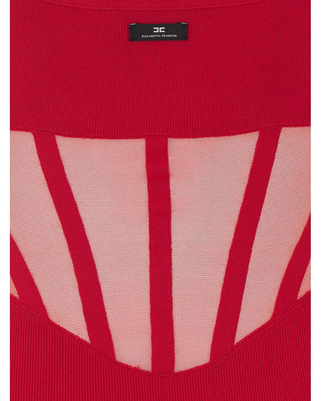 Elisabetta Franchi Red Crêpe Midi Bustier Dress With Square Neckline