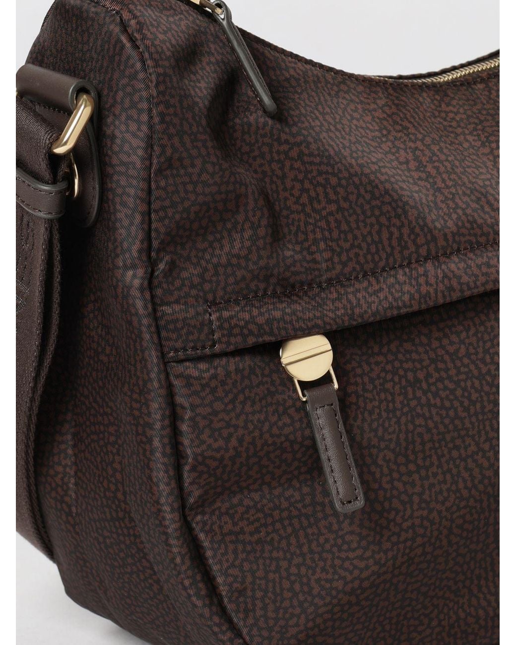 Borbonese Brown Luna Umhängetasche Aus Recyceltem Nylon Mit Punktmuster
