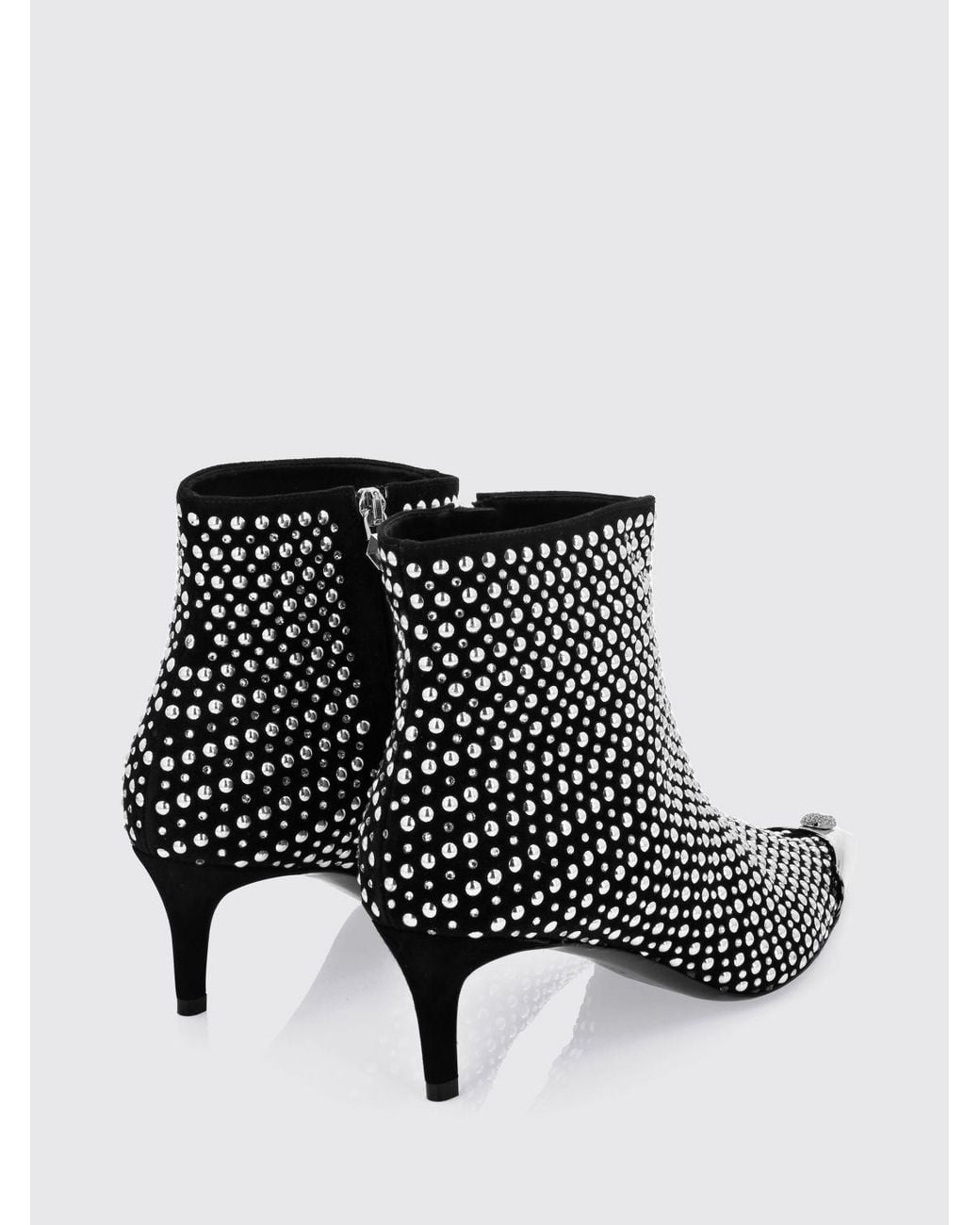 Philipp Plein White Rhinestone-Embellished Leather Ankle Boots With Stiletto Heel