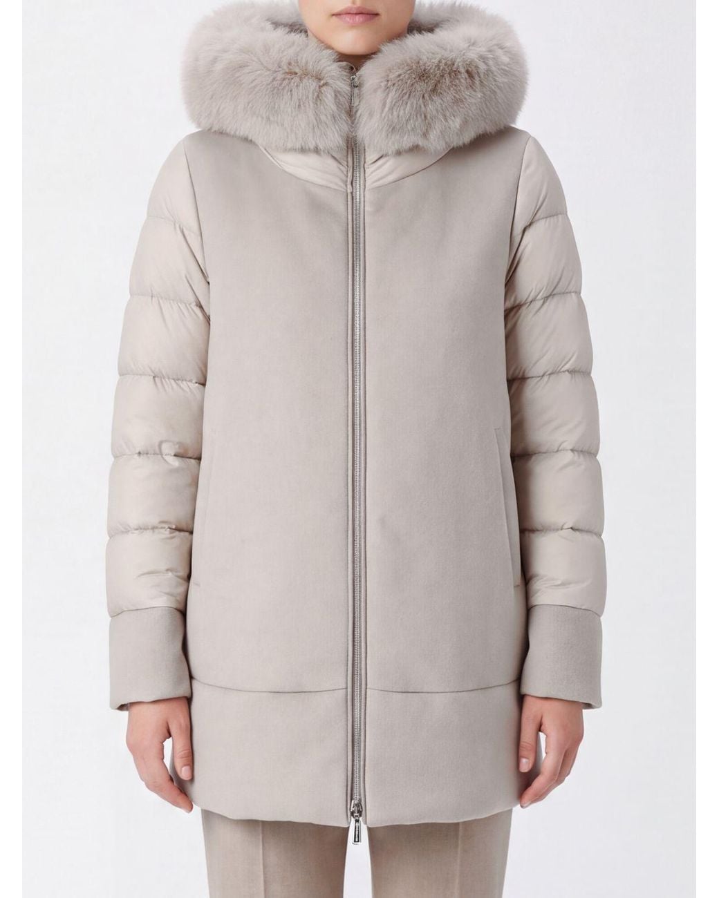 Moorer Gray Quilted Knee-Length Coat