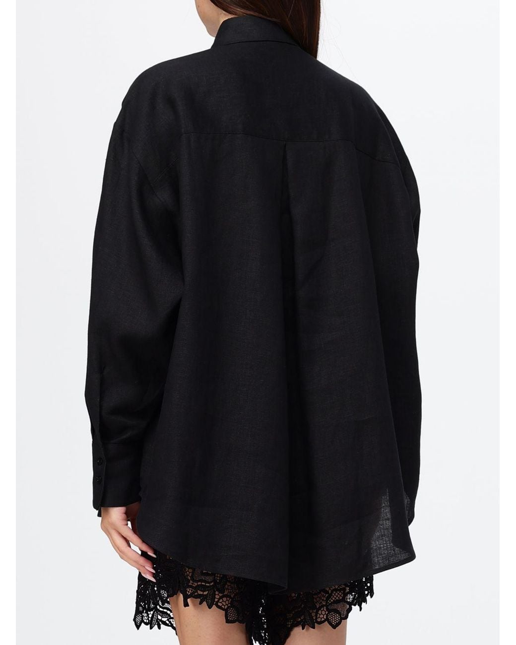 Ermanno Scervino Black Relaxed Fit Linen Shirt With Lace Inserts