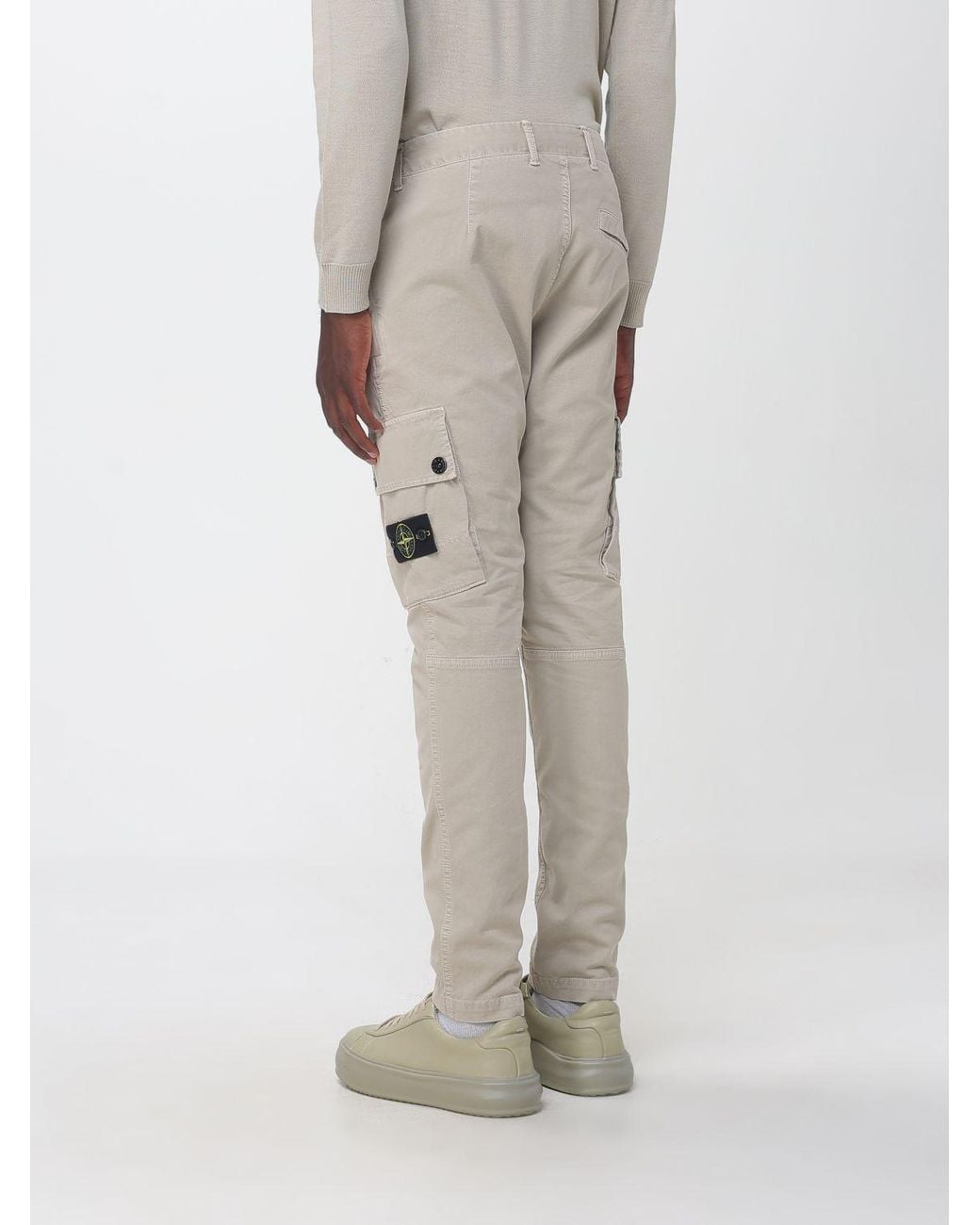 Stone Island Natural Stretch Organic Cotton Cargo Trousers With Compass Logo for men