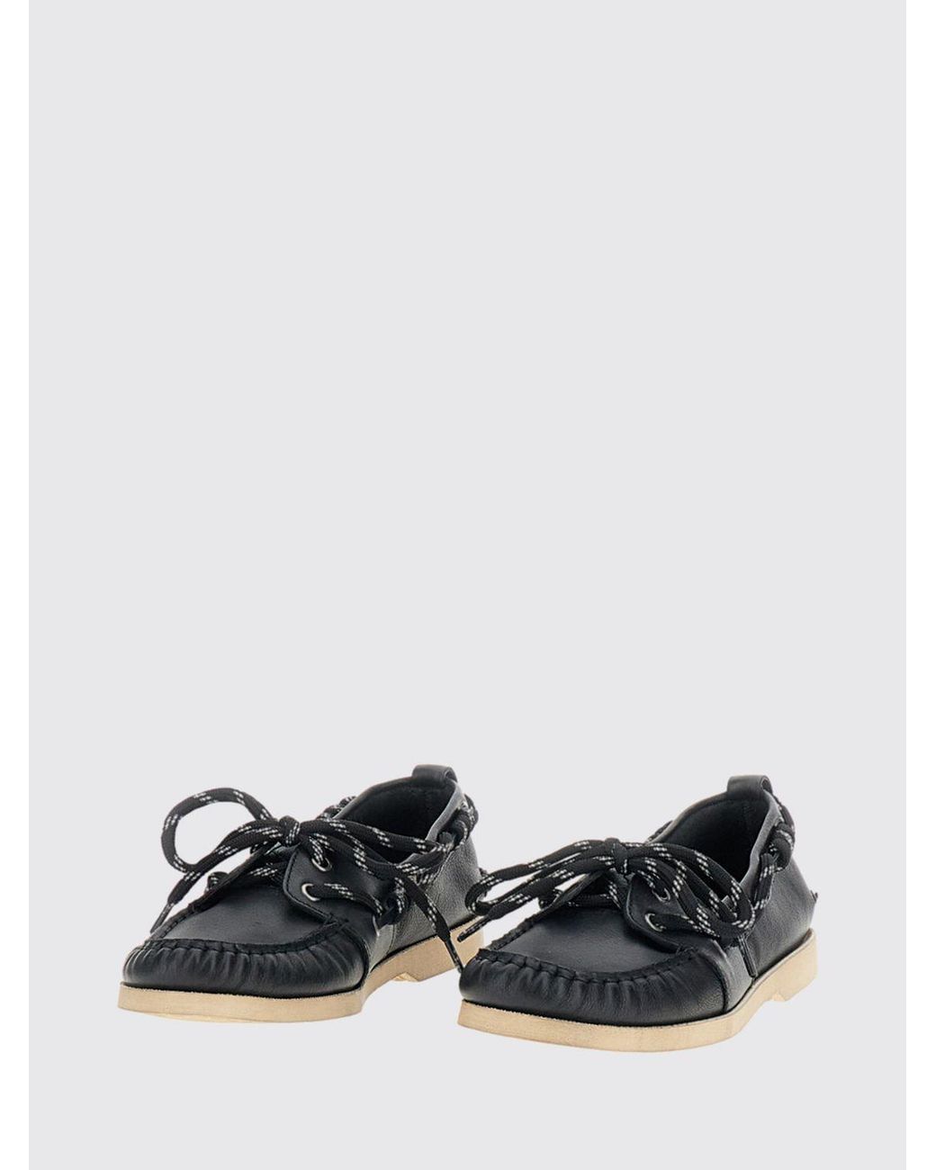 Golden Goose Deluxe Brand White Smooth Leather Boat Shoes With Raised Apron Toe And Embossed Logo
