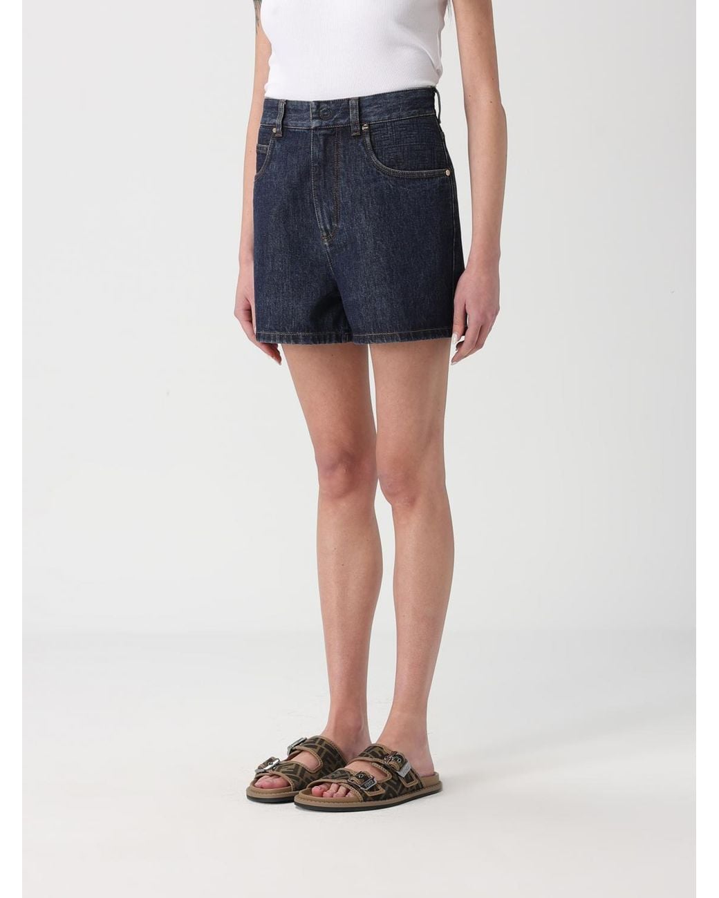 Fendi Blue Cotton Denim Shorts