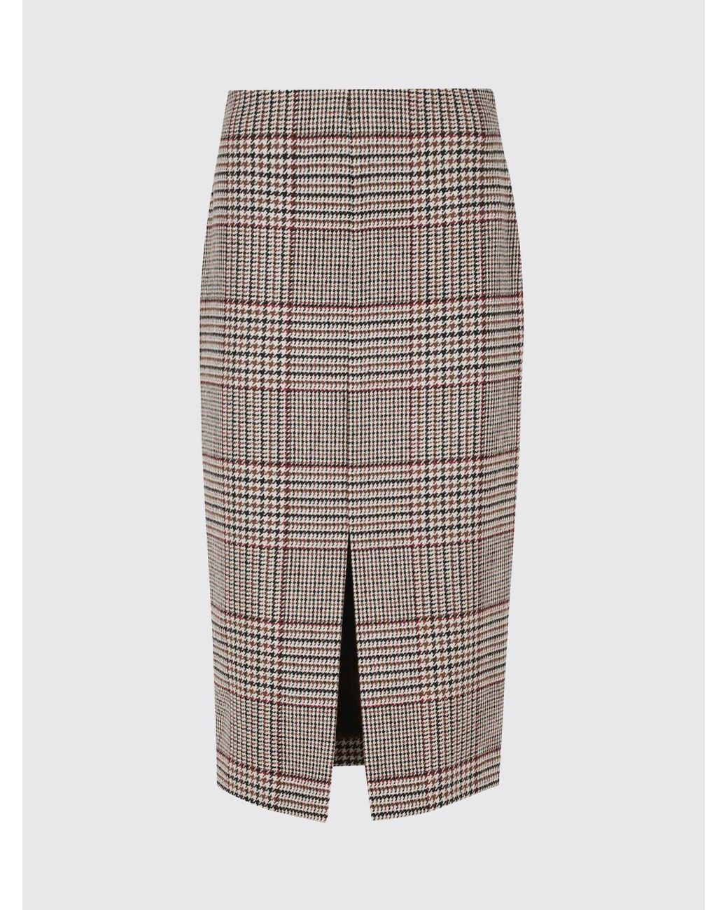 FEDERICA TOSI Brown Tartan Wool Blend Midi Pencil Skirt With Front Slit