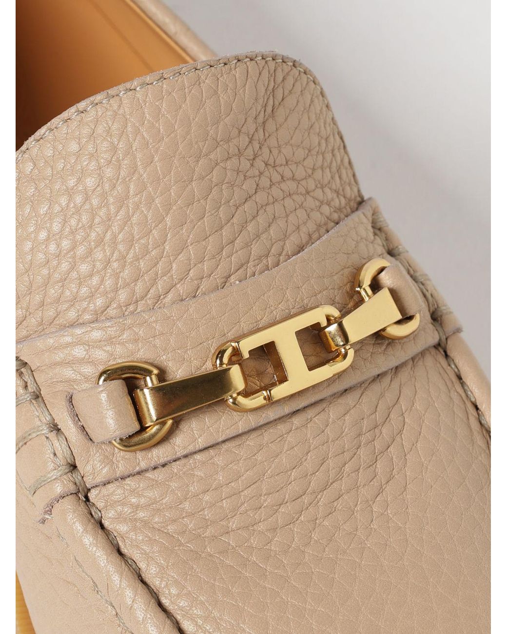 Tod's Natural Hammered Leather Loafers