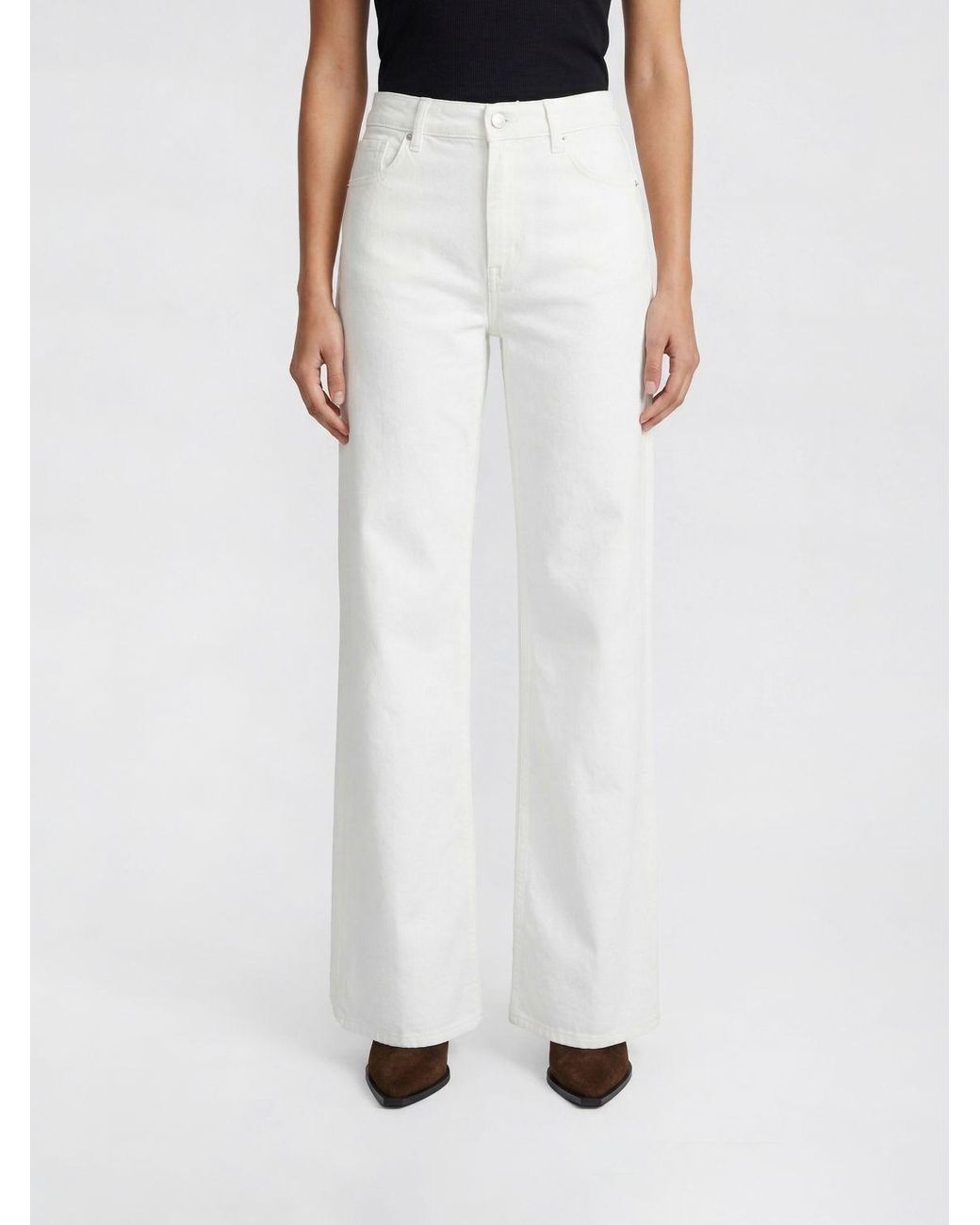 7 For All Mankind White Straight Stretch Denim Jeans