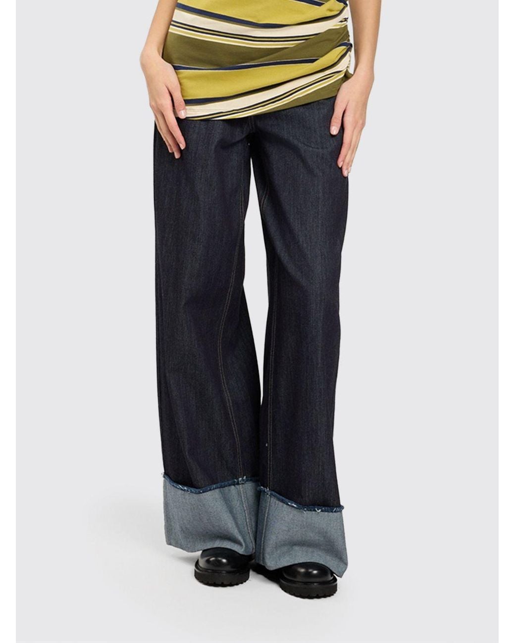 Twinset Blue Mid-Rise Cotton Denim Palazzo Jeans With Cuffs