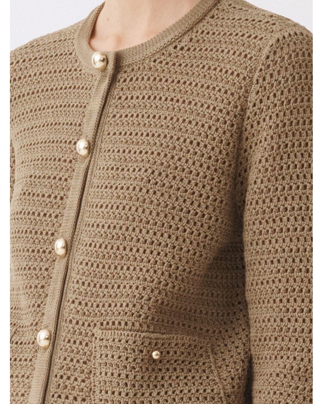 Fabiana Filippi Brown Crew-Neck Pure Cotton Cardigan With Buttoned Patch Pockets