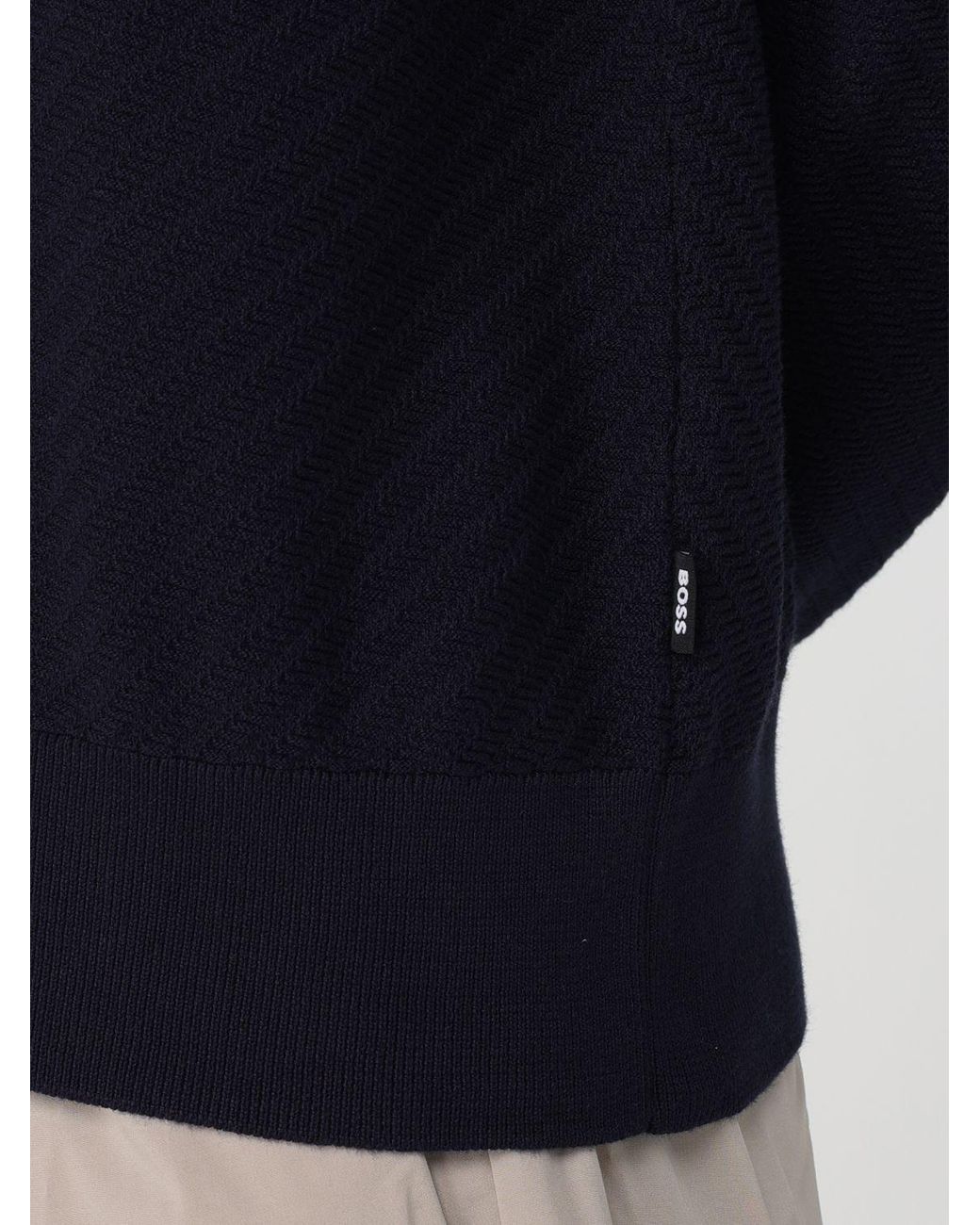 Boss Blue Pure Cotton Crewneck Jumper With Dropped Shoulders And Ribbed Trims for men