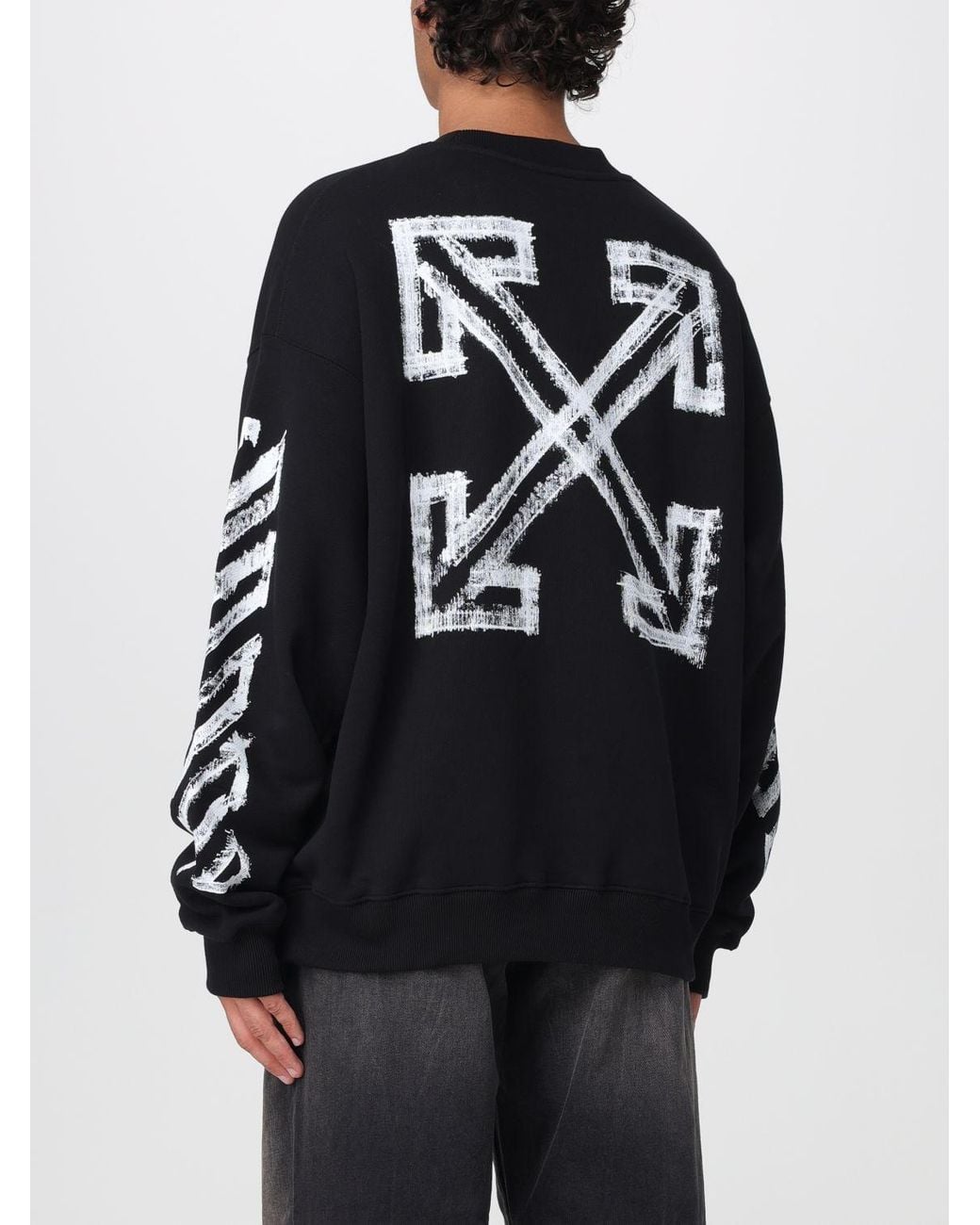 Off-White c/o Virgil Abloh Black Relaxed Fit Cotton Crewneck Sweatshirt With Arrow And Diagonal Prints for men