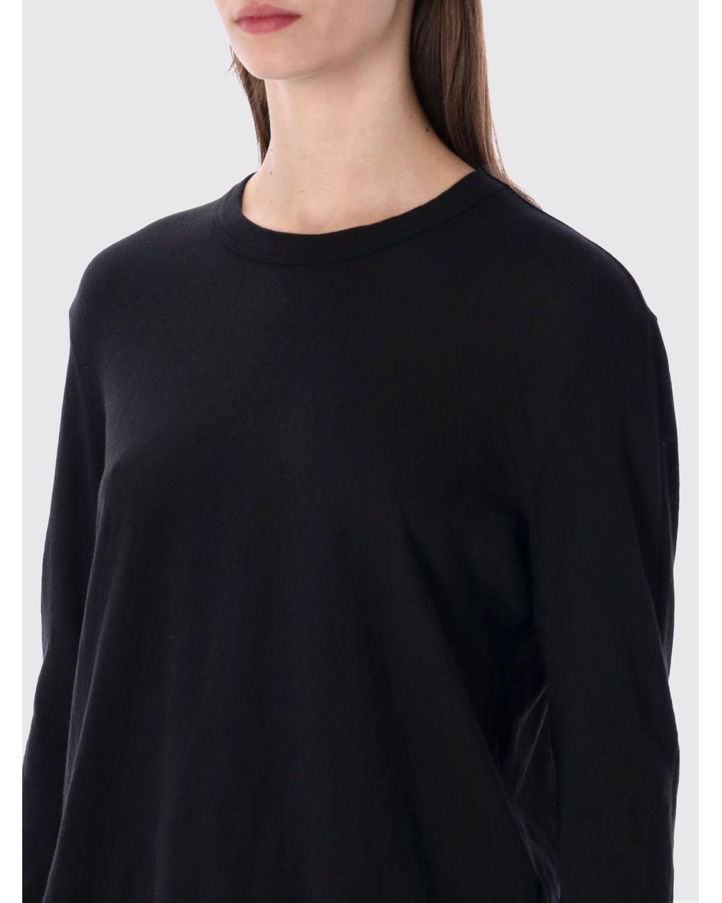 James Perse Black Long-Sleeved Glitter Cotton T-Shirt With Crew Neck