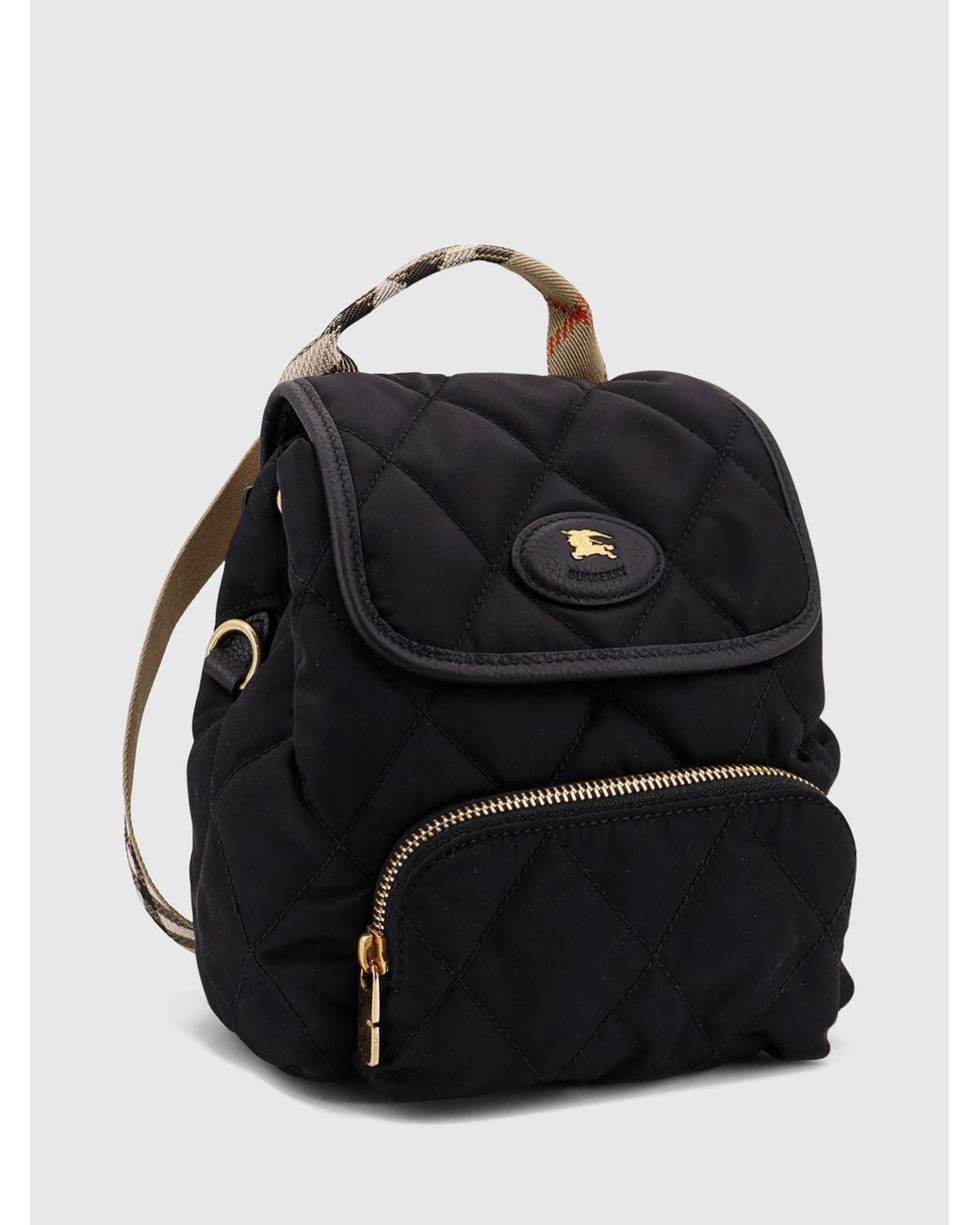 Burberry Black Quilted Nylon Backpack With Vintage Check Pattern And Ekd Logo