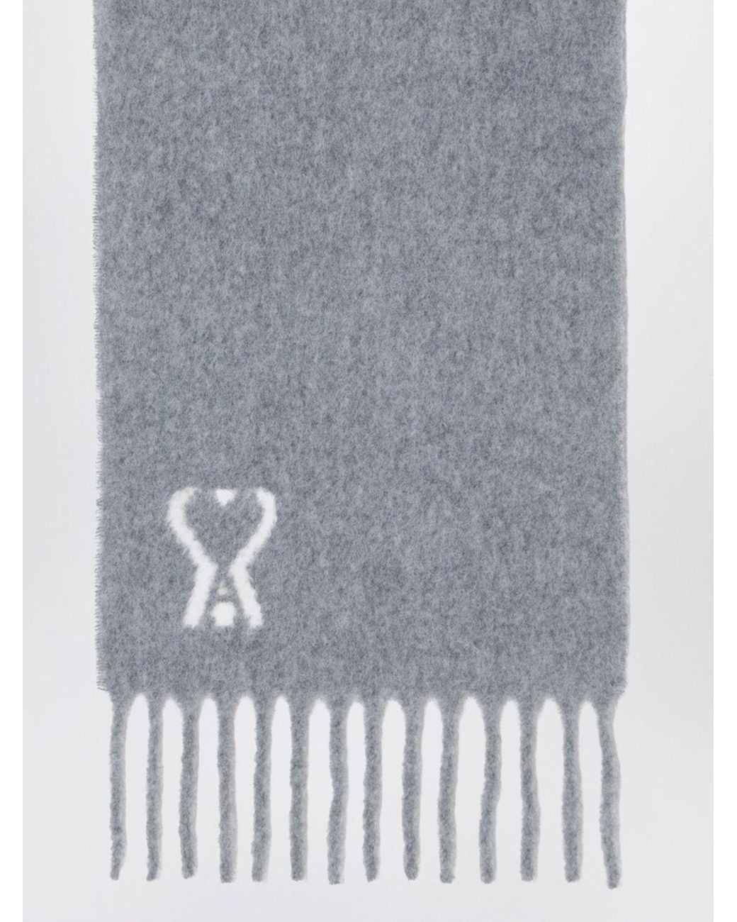 AMI Gray Alpaca Wool Scarf With Printed Logo And Fringed Edges for men