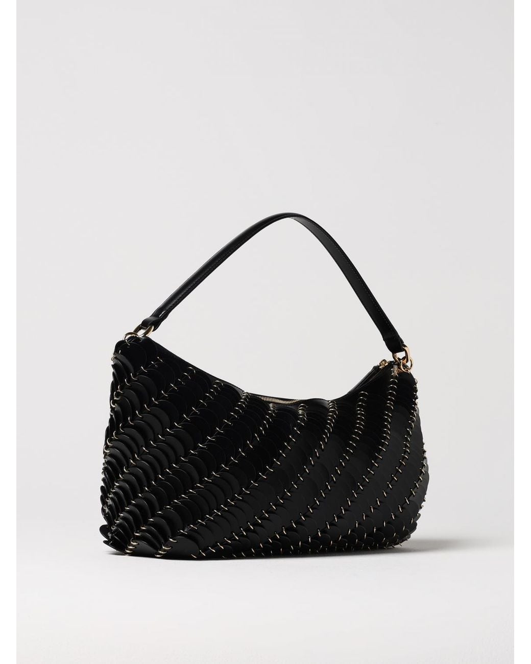 Rabanne Black Embroidered Leather Bag With Metal Links