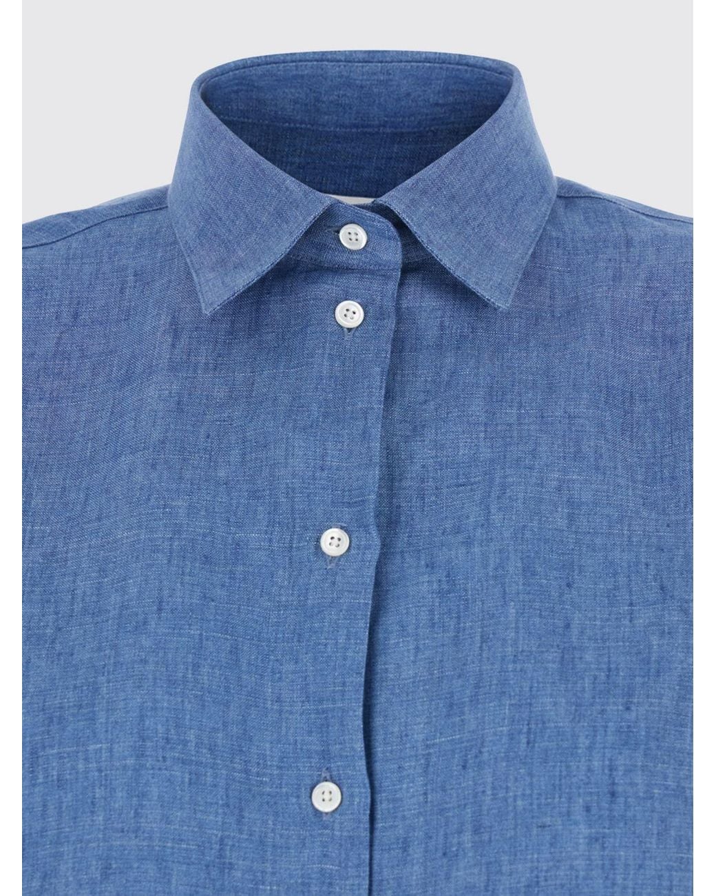 Rohe Blue Long-Sleeved Linen Shirt With Classic Collar And Curved Hem