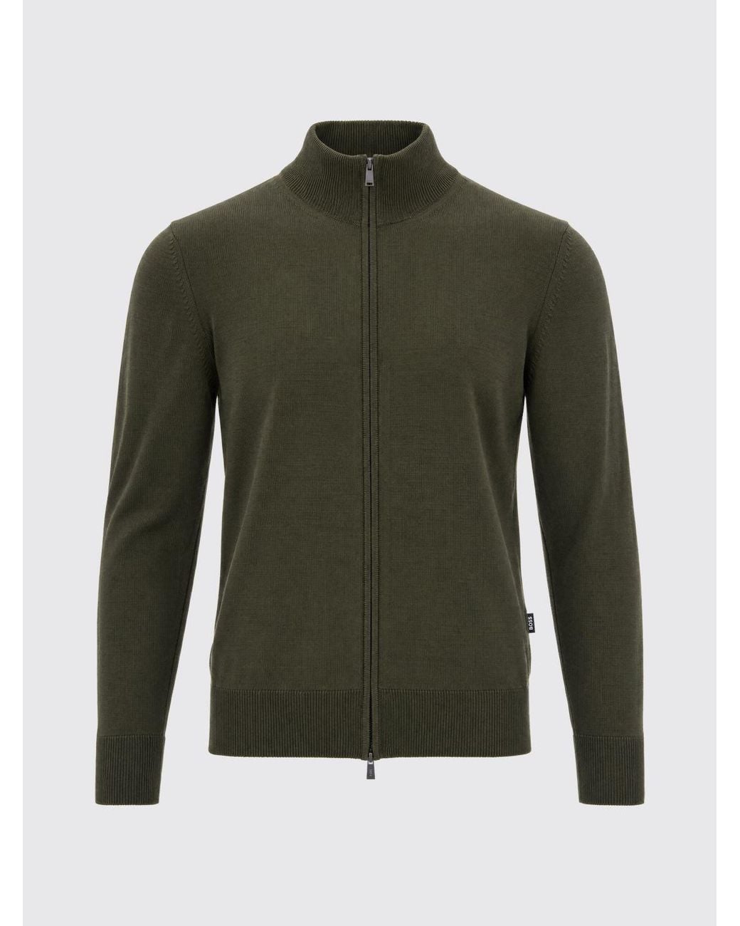 Boss Gray Slim Fit Virgin Wool Turtleneck Cardigan With Zip Closure for men