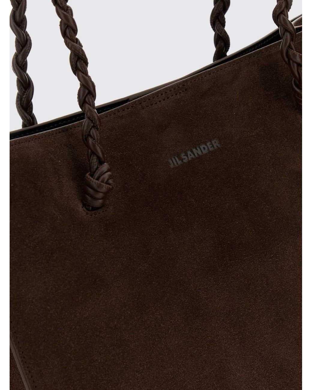 Jil Sander Brown Tangle Medium Suede Calfskin Tote Bag With A Braided Handle