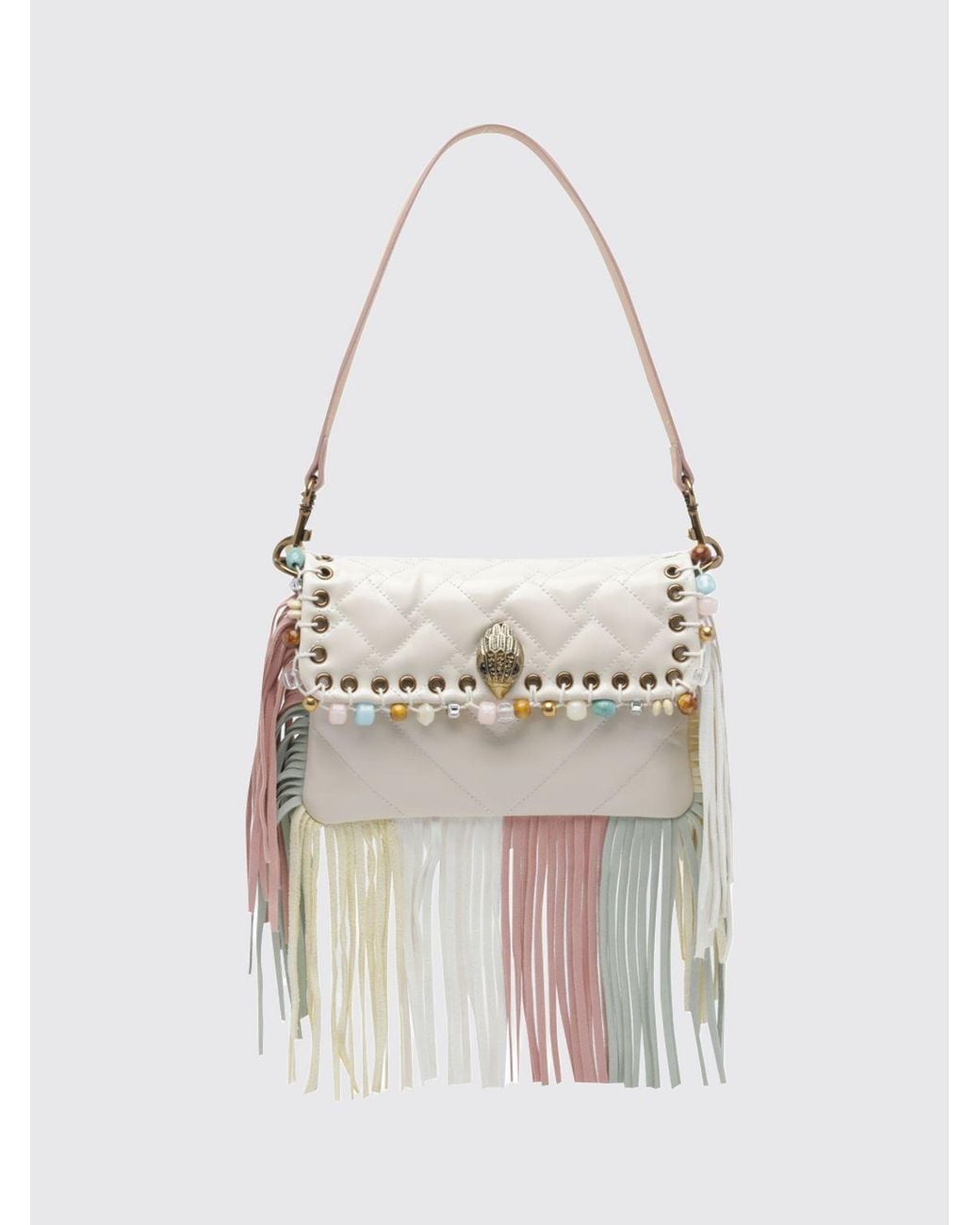 Kurt Geiger White Oxford Leather Mini Shoulder Bag With Embroidery And Stones