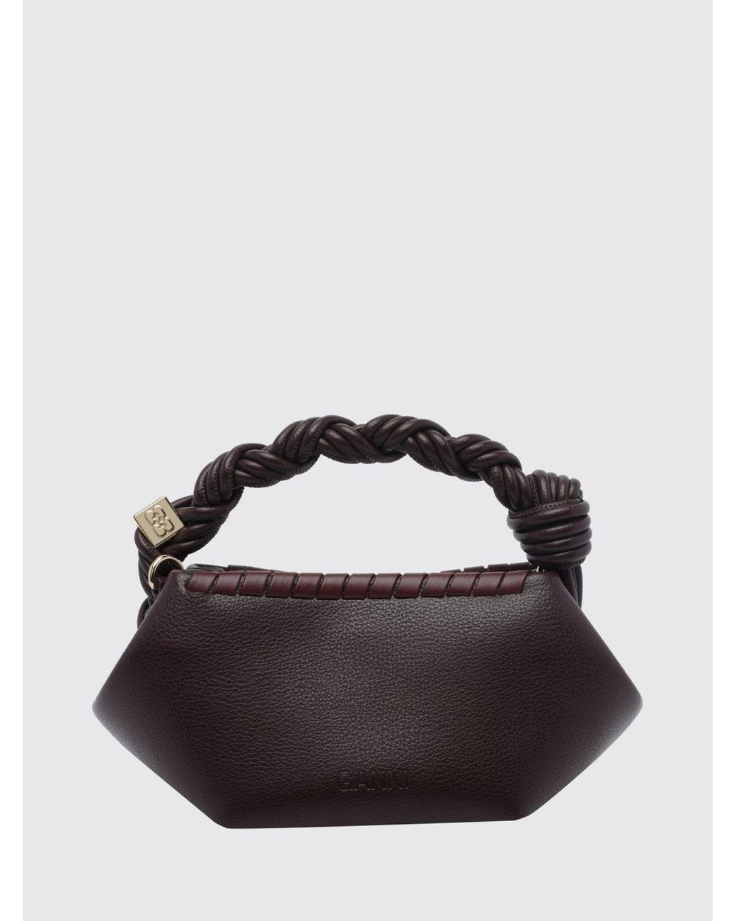Ganni Black Small Bou Handbag With Braided Handle And Butterfly Logo
