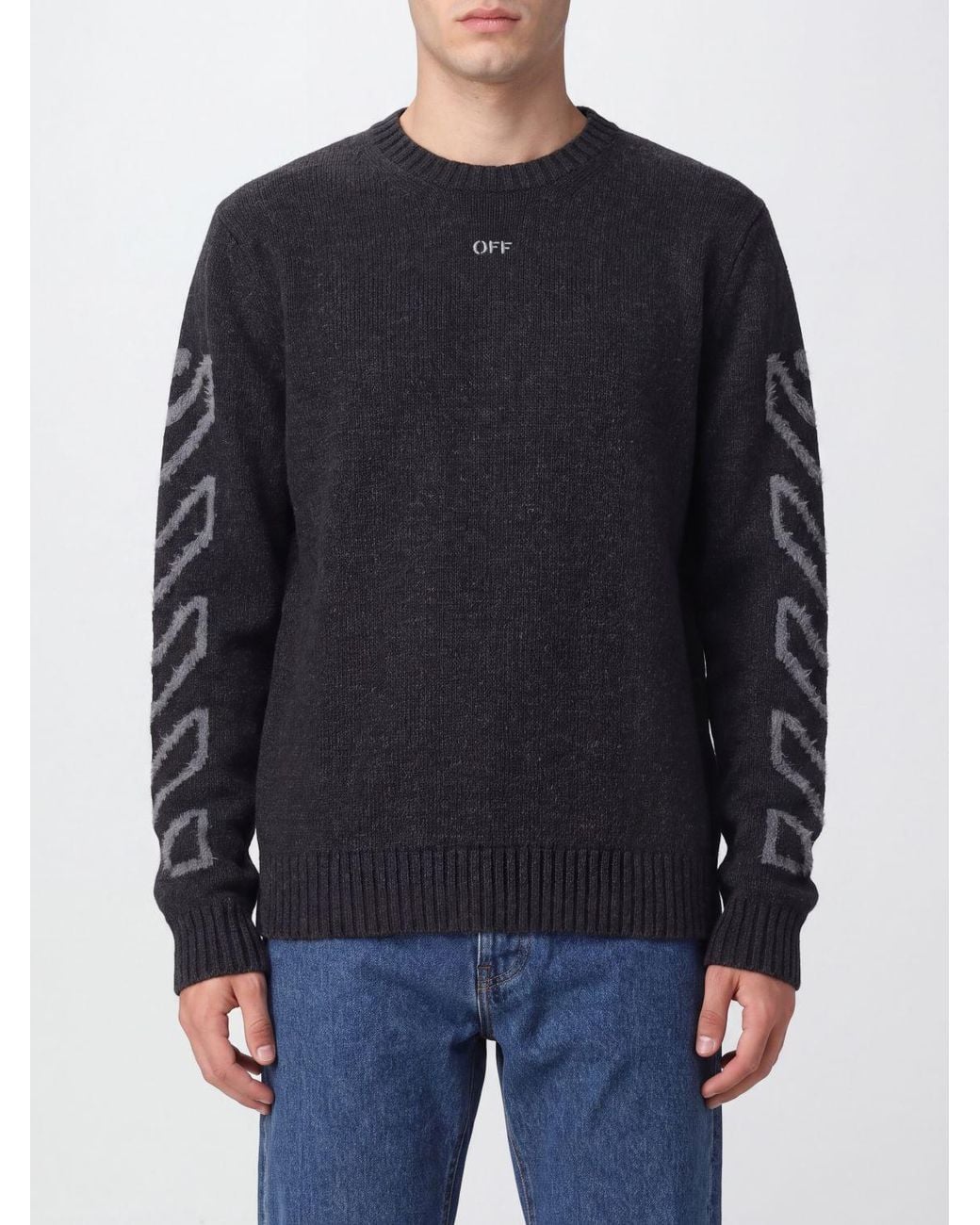Off-White c/o Virgil Abloh Blue Wool-Blend Crewneck Jumper With Jacquard Arrow Logo for men